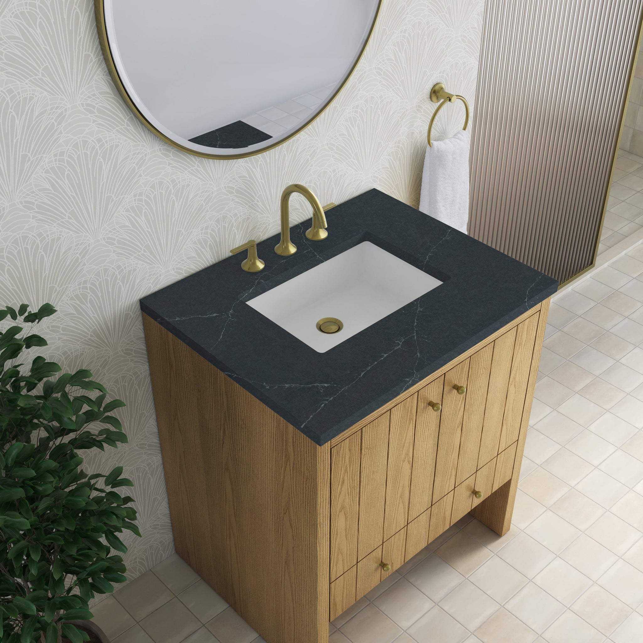 James Martin Hudson 30" Single Bathroom Vanity, Light Natural Oak with Charcoal Soapstone countertop