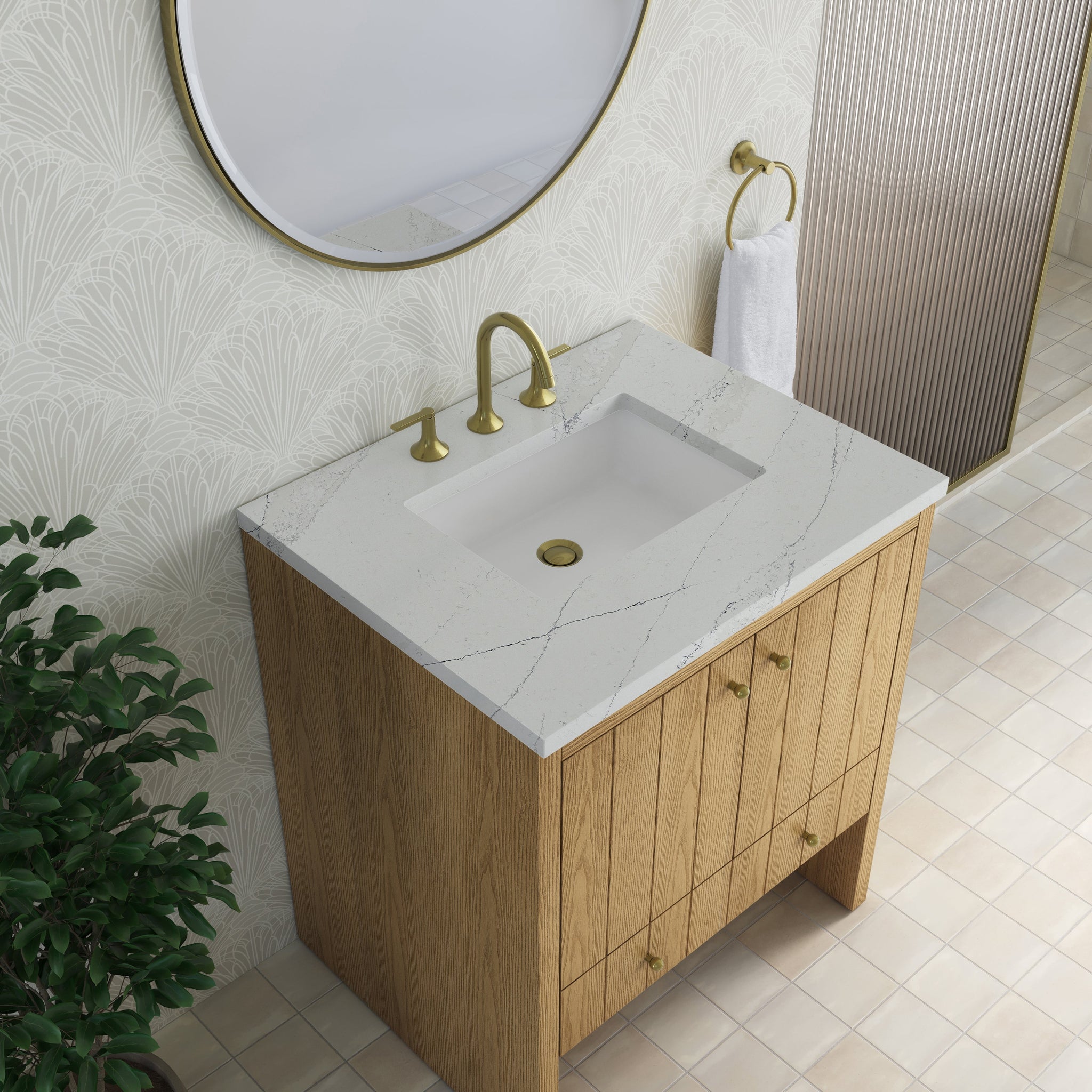 James Martin Hudson 30" Single Bathroom Vanity, Light Natural Oak with Ethereal Noctis countertop