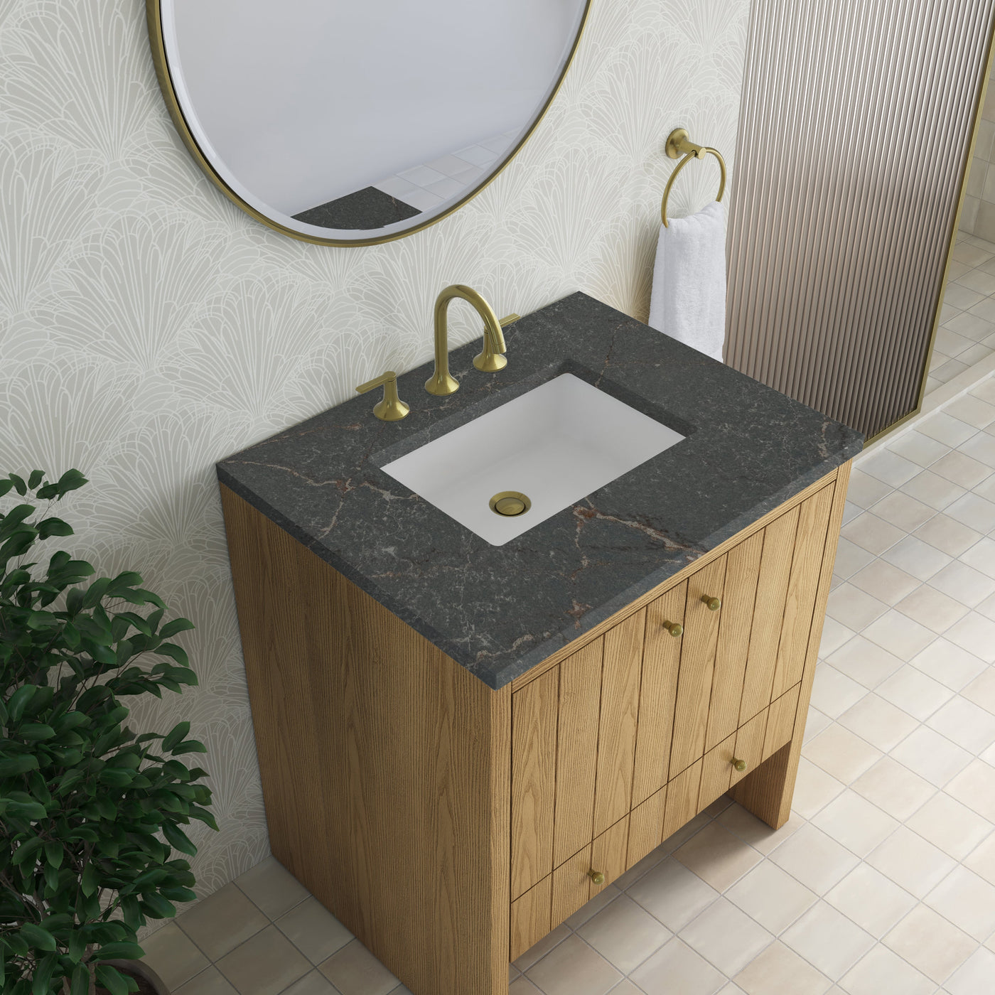 James Martin Hudson 30" Single Bathroom Vanity, Light Natural Oak with Parisien Bleu countertop