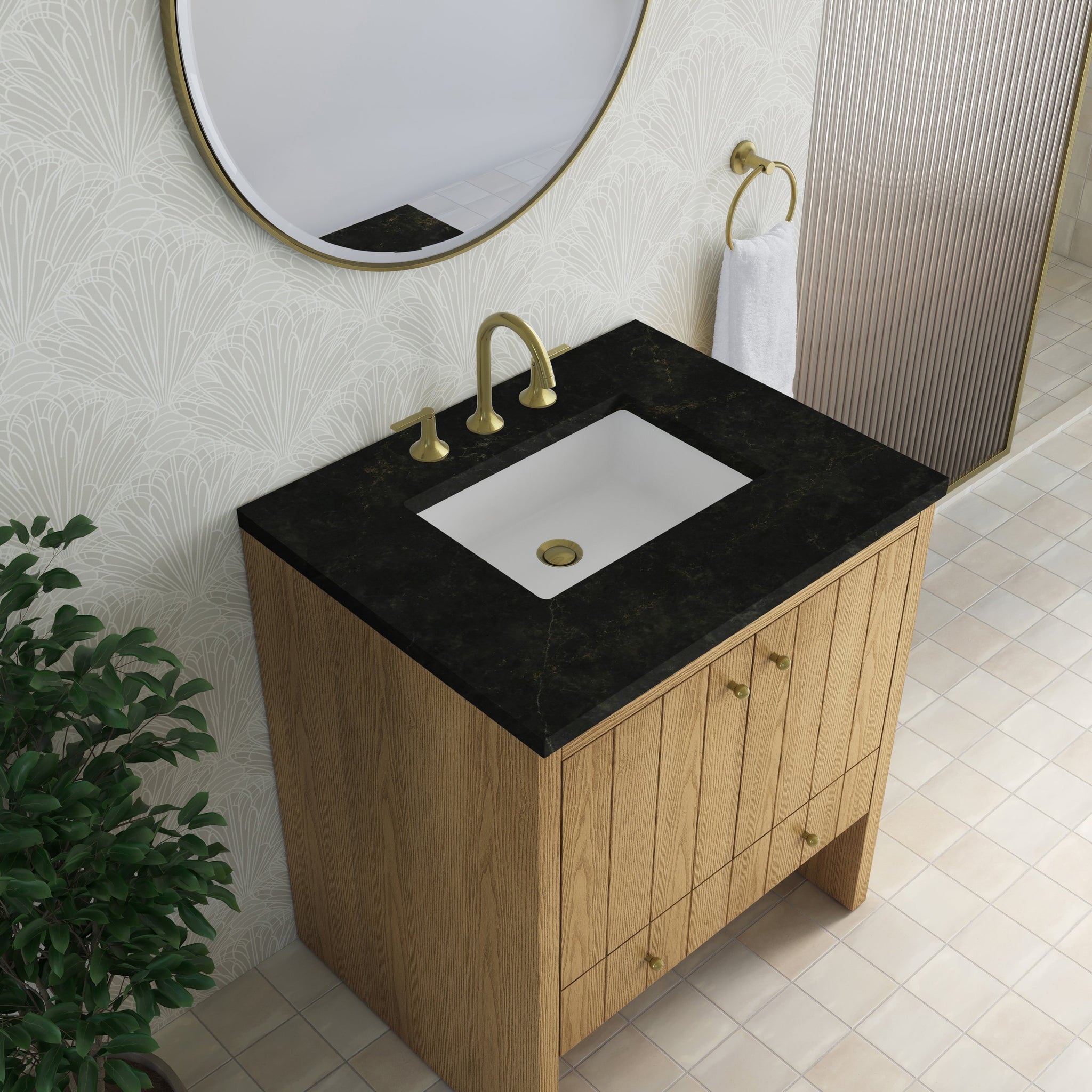 James Martin Hudson 30" Single Bathroom Vanity, Light Natural Oak with Phantome countertop