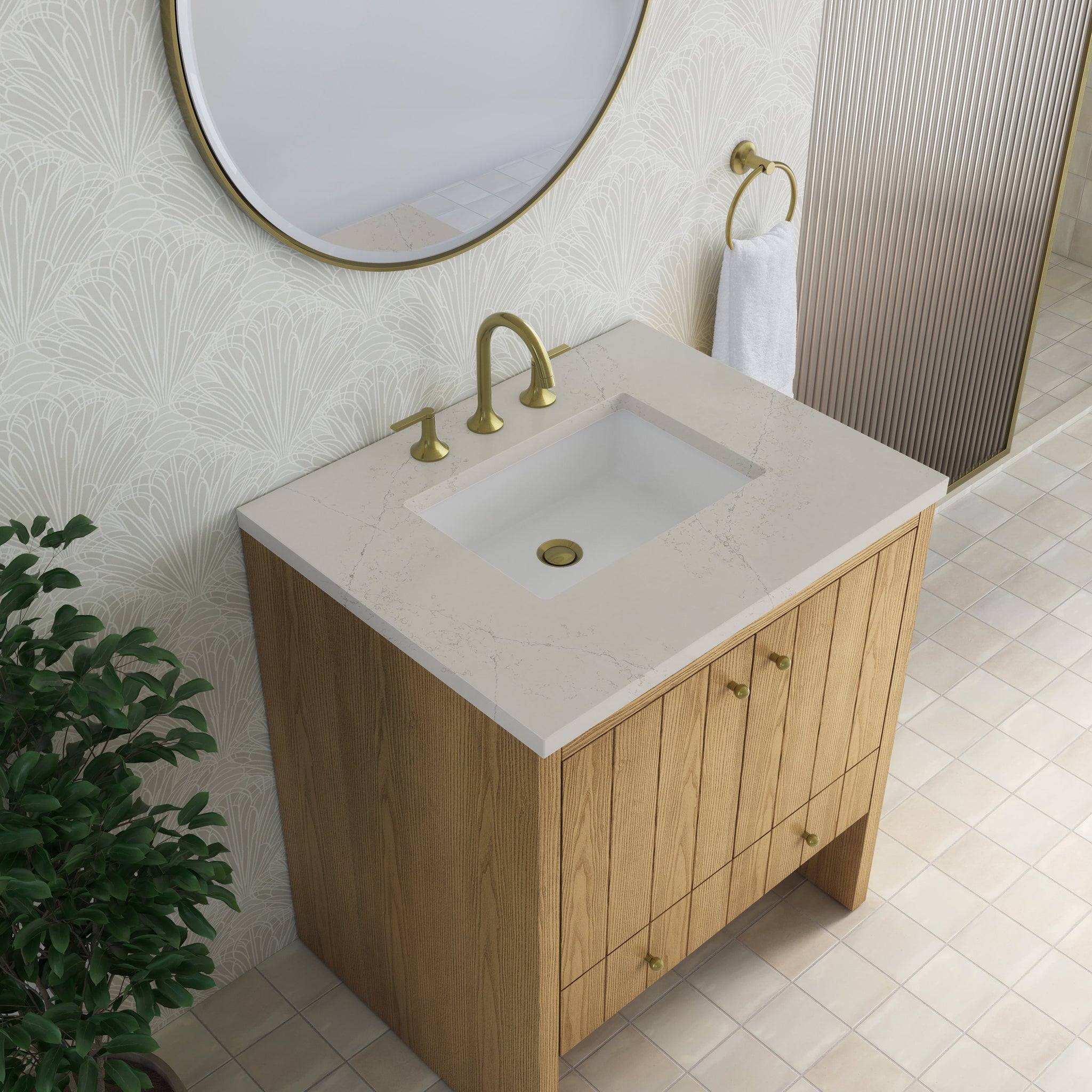 James Martin Hudson 30" Single Bathroom Vanity, Light Natural Oak with Siberian countertop