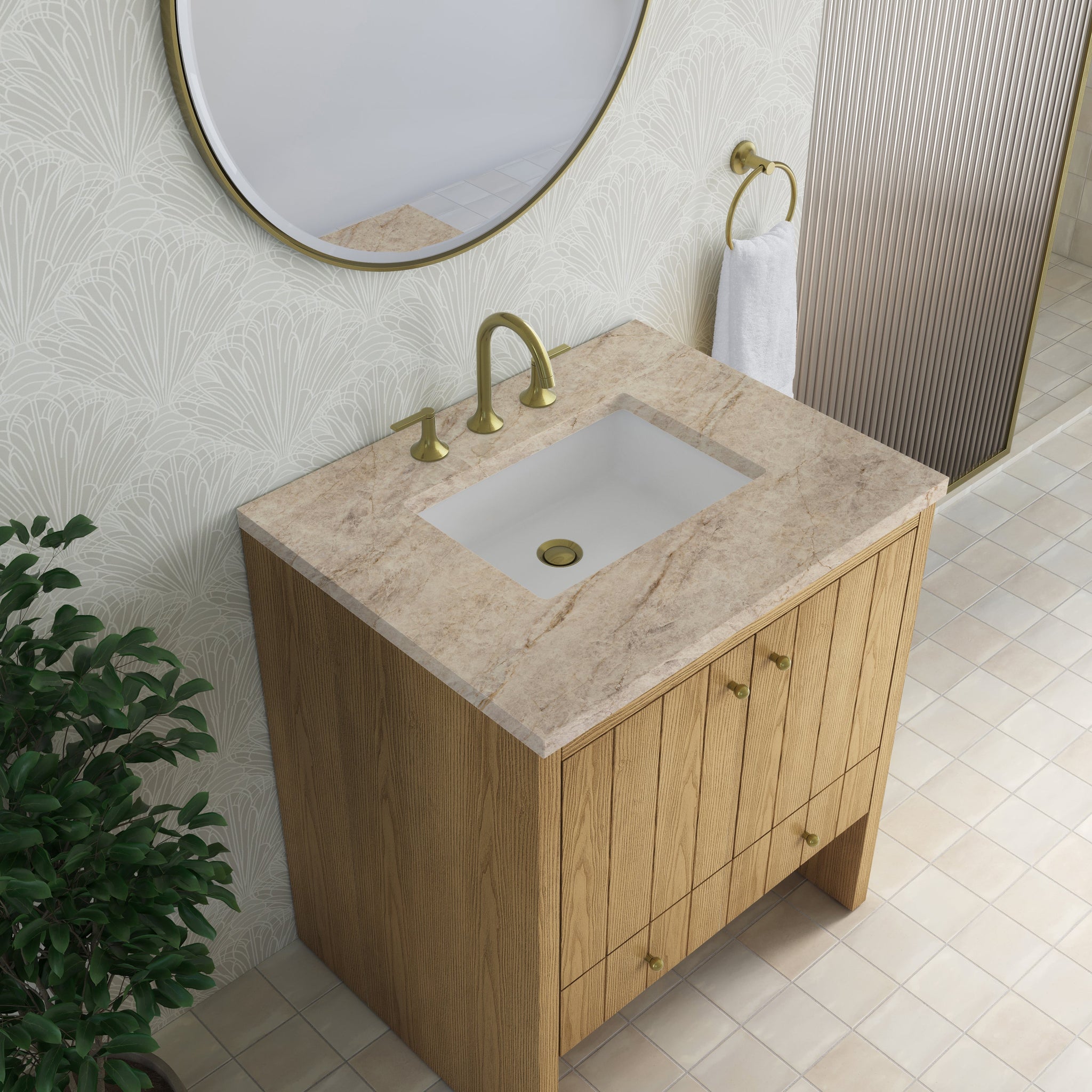 James Martin Hudson 30" Single Bathroom Vanity, Light Natural Oak with Tajnar countertop