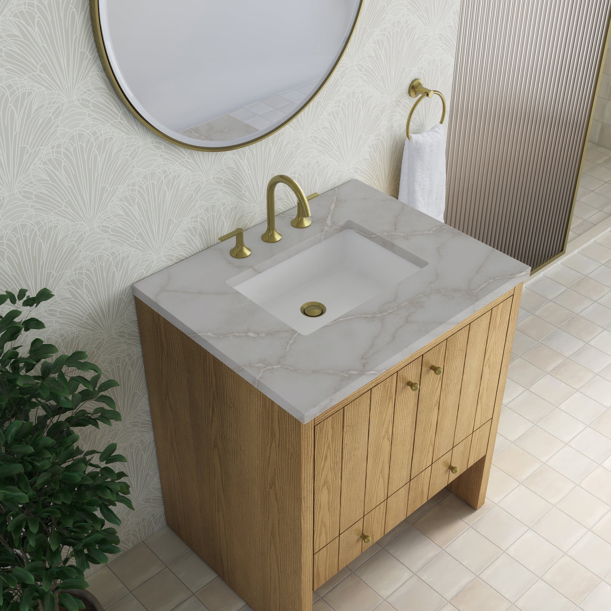 James Martin Hudson 30" Single Bathroom Vanity, Light Natural Oak with Victorian Silver countertop