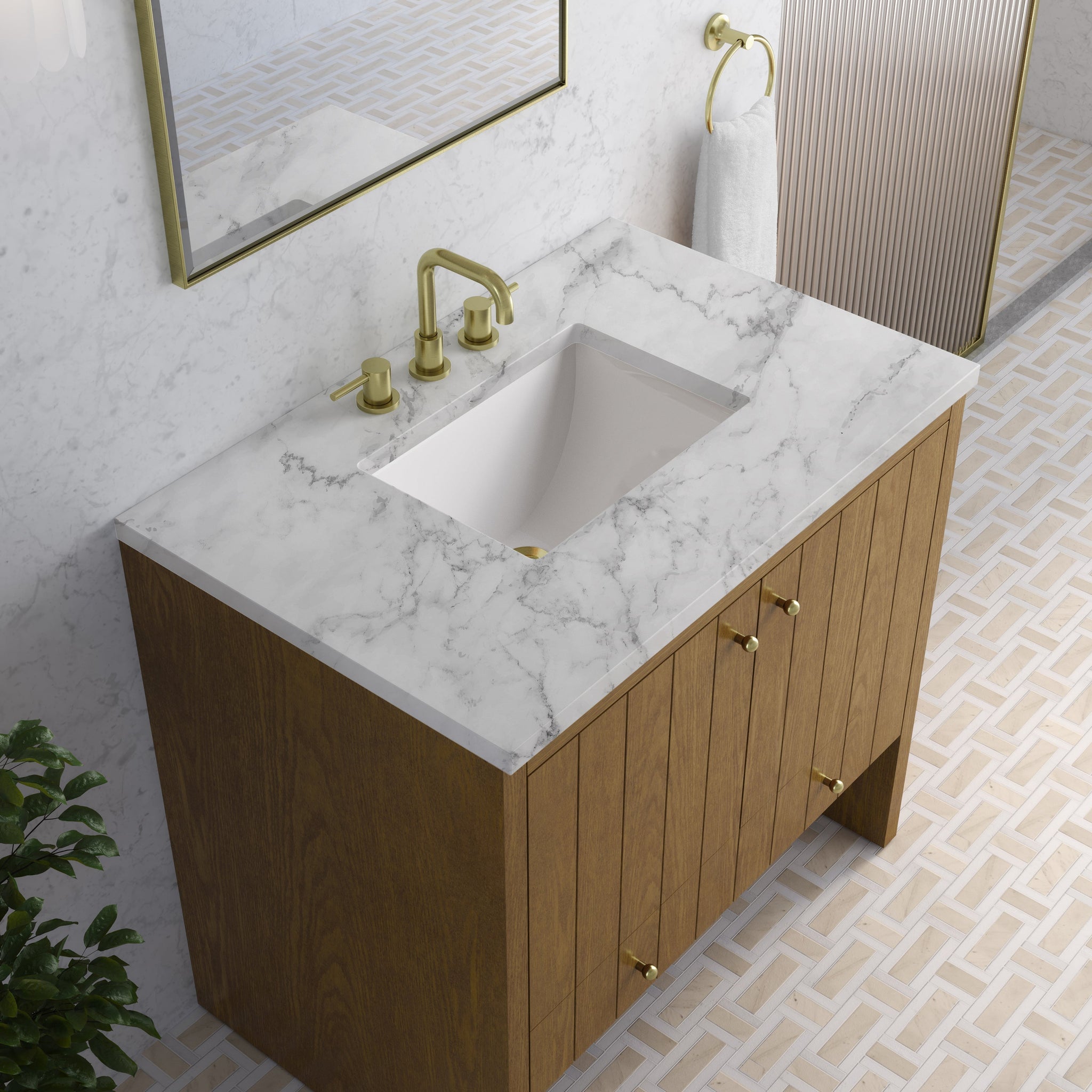 James Martin Hudson 36" Single Bathroom Vanity, Honey Oak with Carrara White countertop