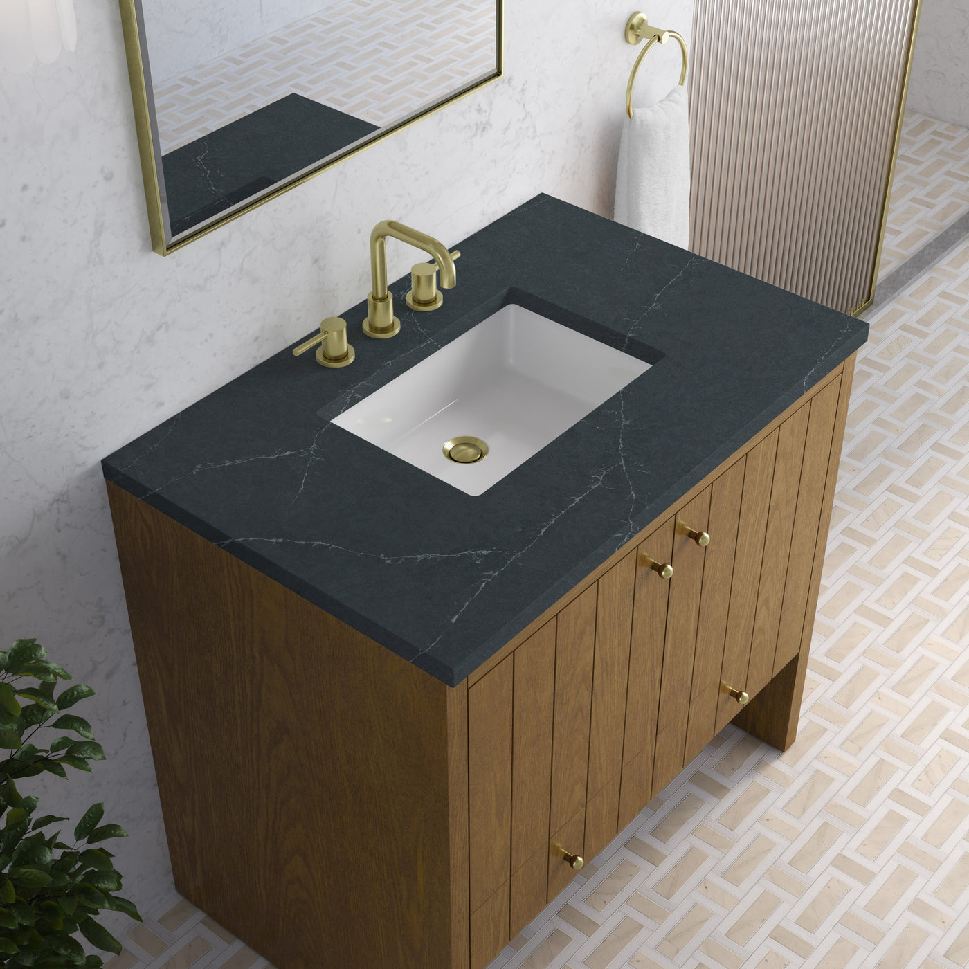 James Martin Hudson 36" Single Bathroom Vanity, Honey Oak with Charcoal Soapstone countertop