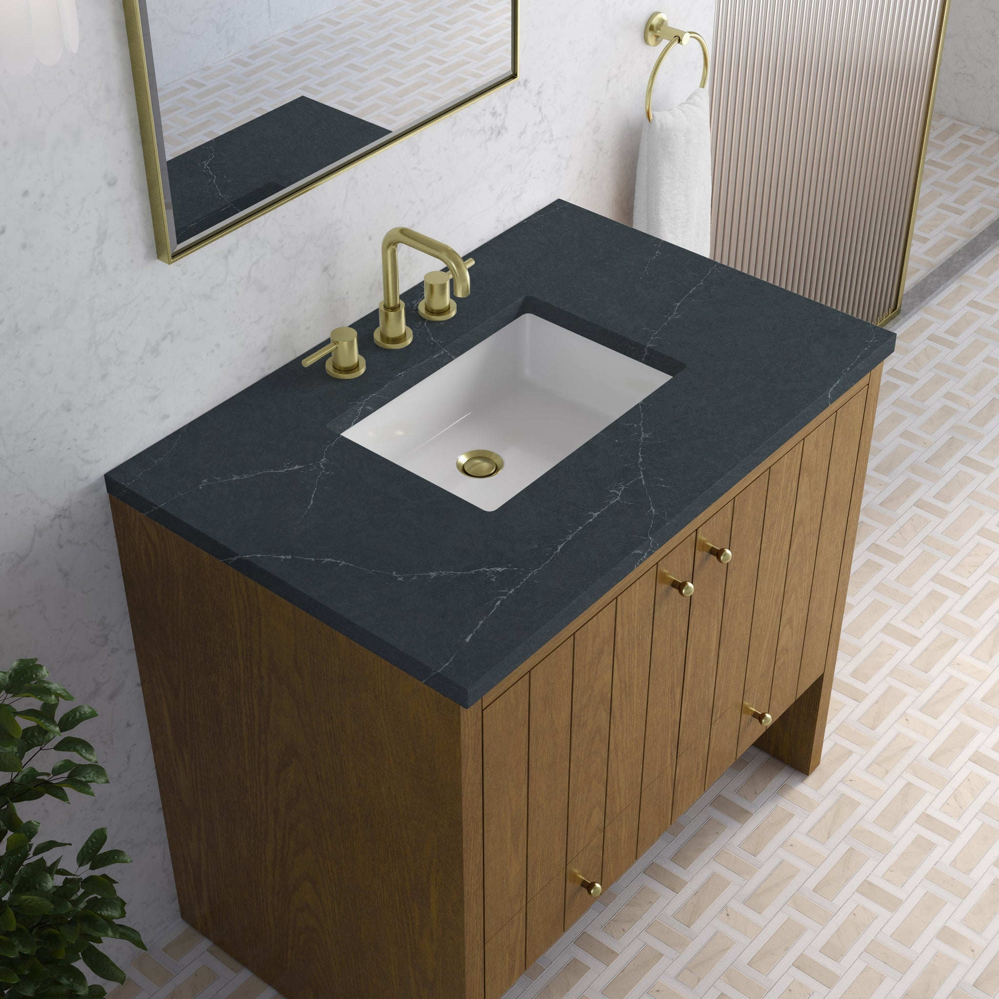 James Martin Hudson 36" Single Bathroom Vanity, Honey Oak with Charcoal Soapstone countertop