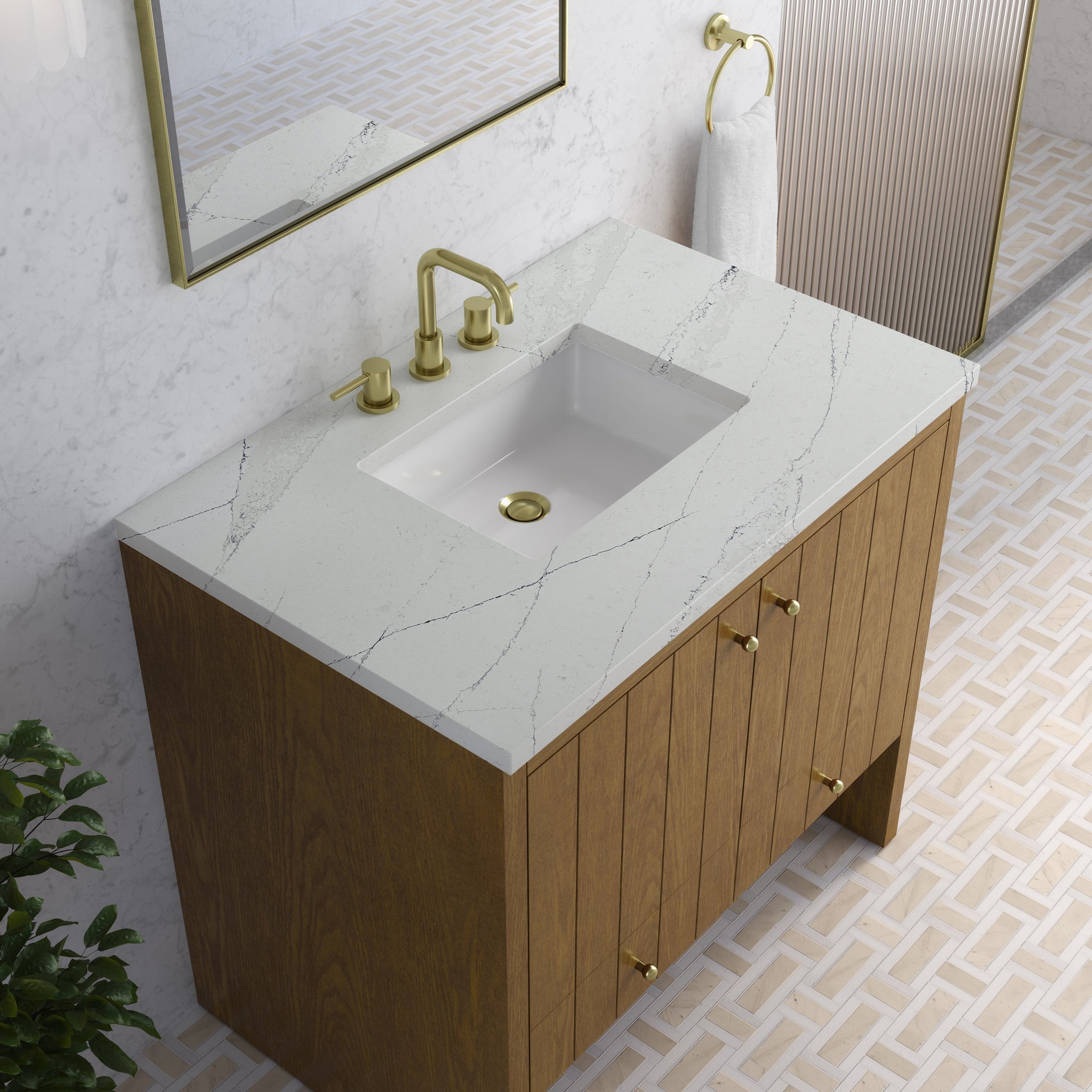 James Martin Hudson 36" Single Bathroom Vanity, Honey Oak with Ethereal Noctis countertop