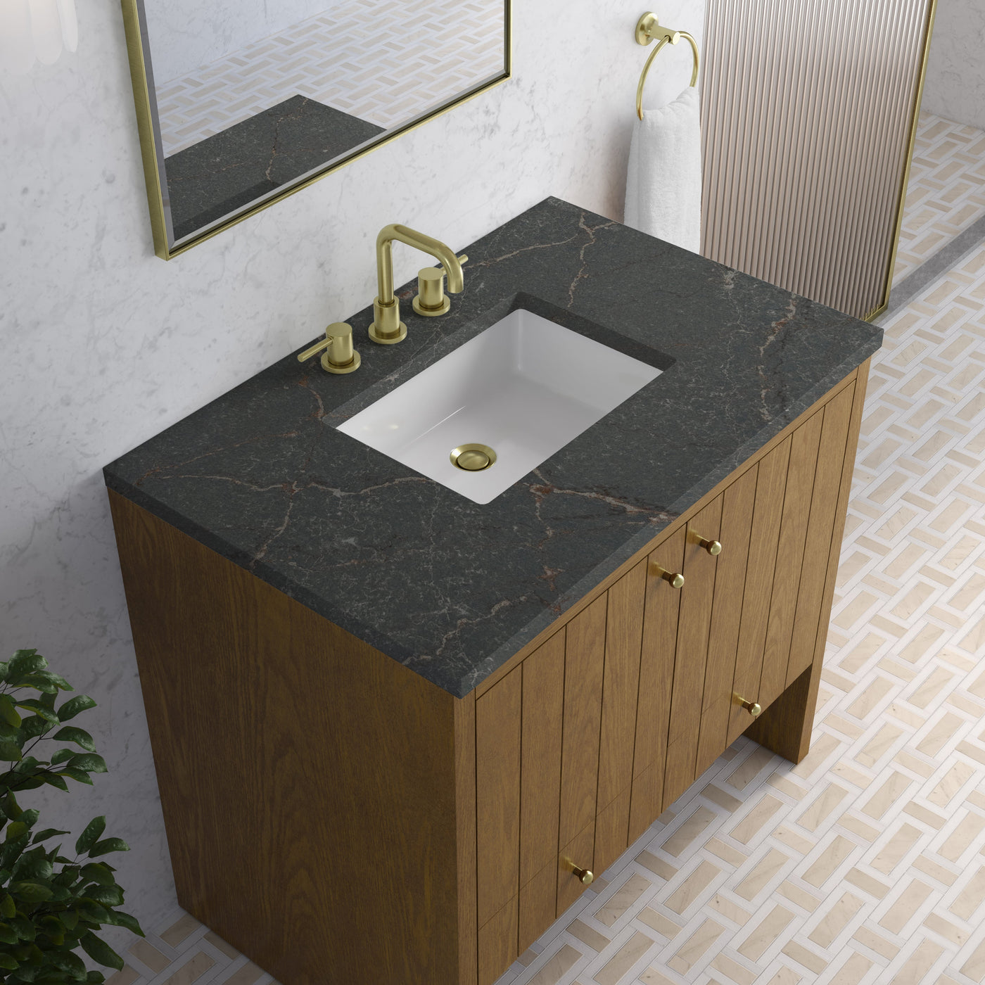 James Martin Hudson 36" Single Bathroom Vanity, Honey Oak with Parisien Bleu countertop