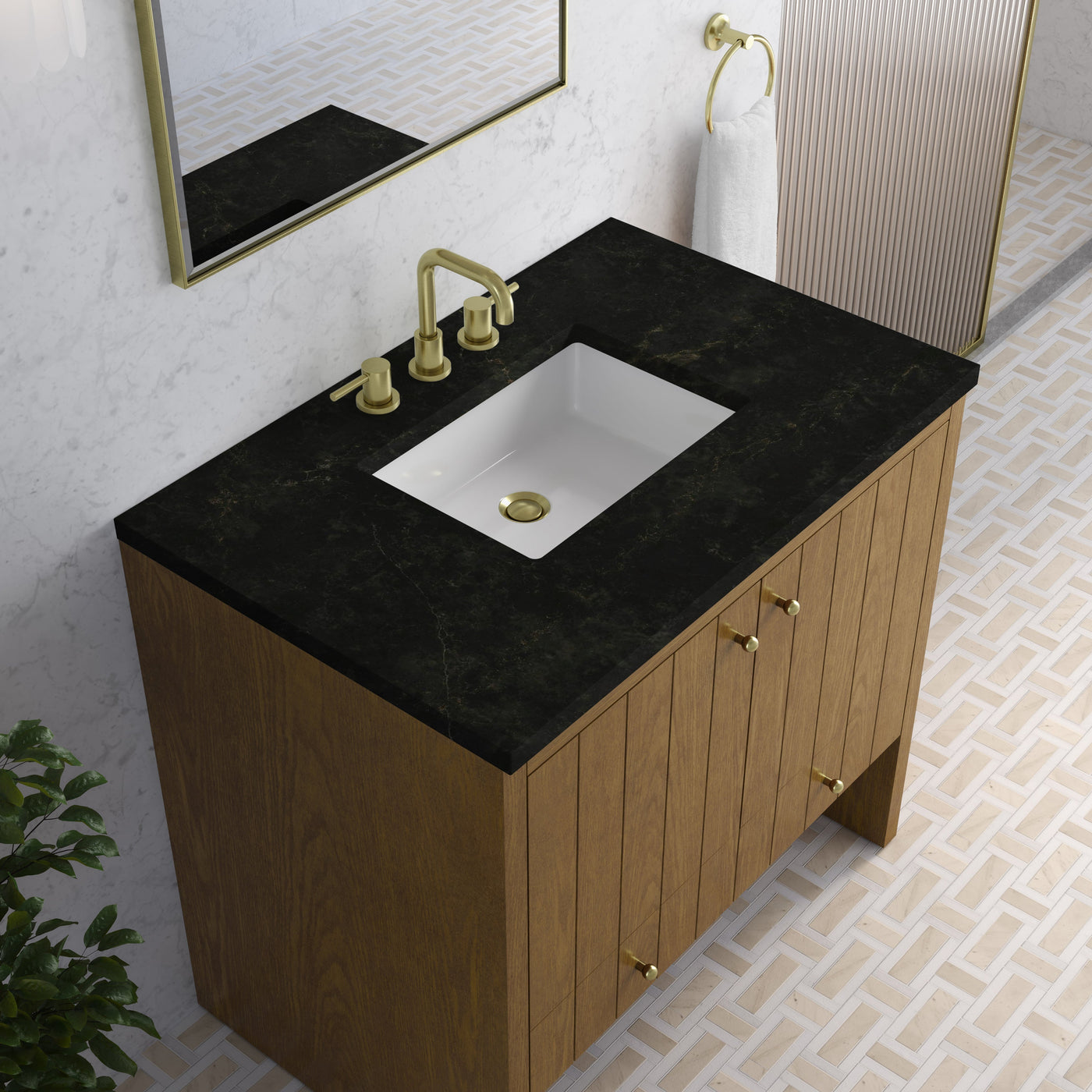 James Martin Hudson 36" Single Bathroom Vanity, Honey Oak with Phantome countertop