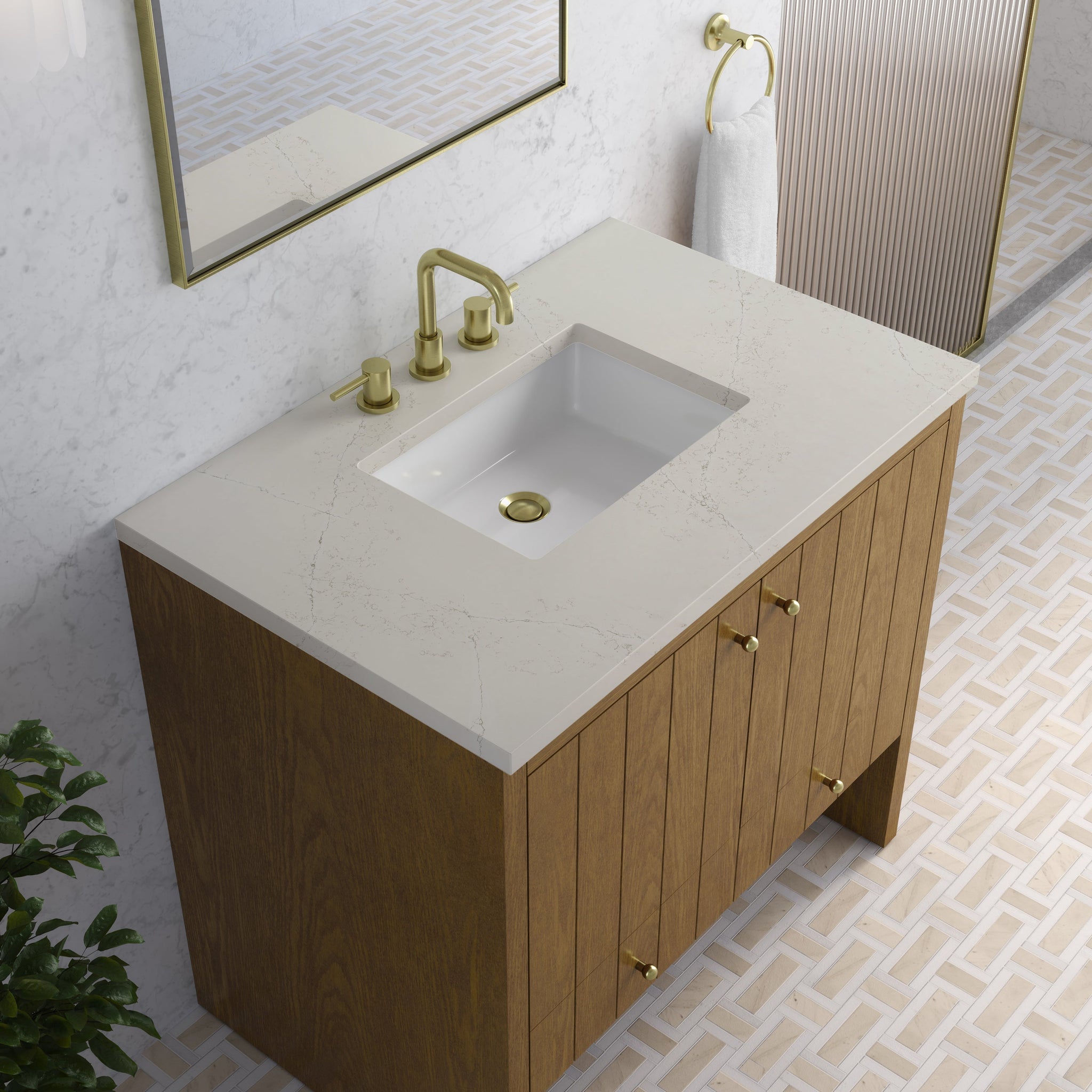 James Martin Hudson 36" Single Bathroom Vanity, Honey Oak with Siberian countertop