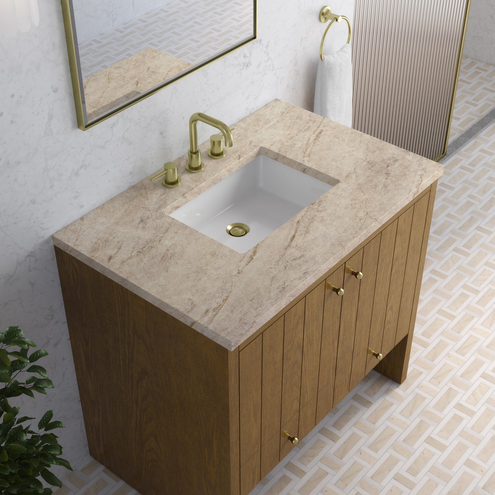 James Martin Hudson 36" Single Bathroom Vanity, Honey Oak with Tajnar countertop