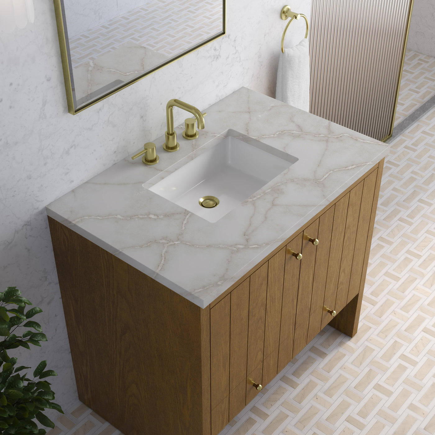 James Martin Hudson 36" Single Bathroom Vanity, Honey Oak with Victorian Silver countertop