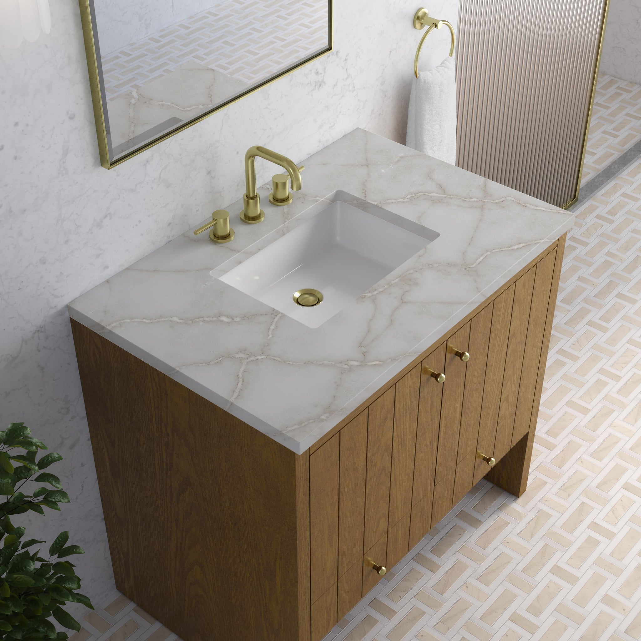 James Martin Hudson 36" Single Bathroom Vanity, Honey Oak with Victorian Silver countertop