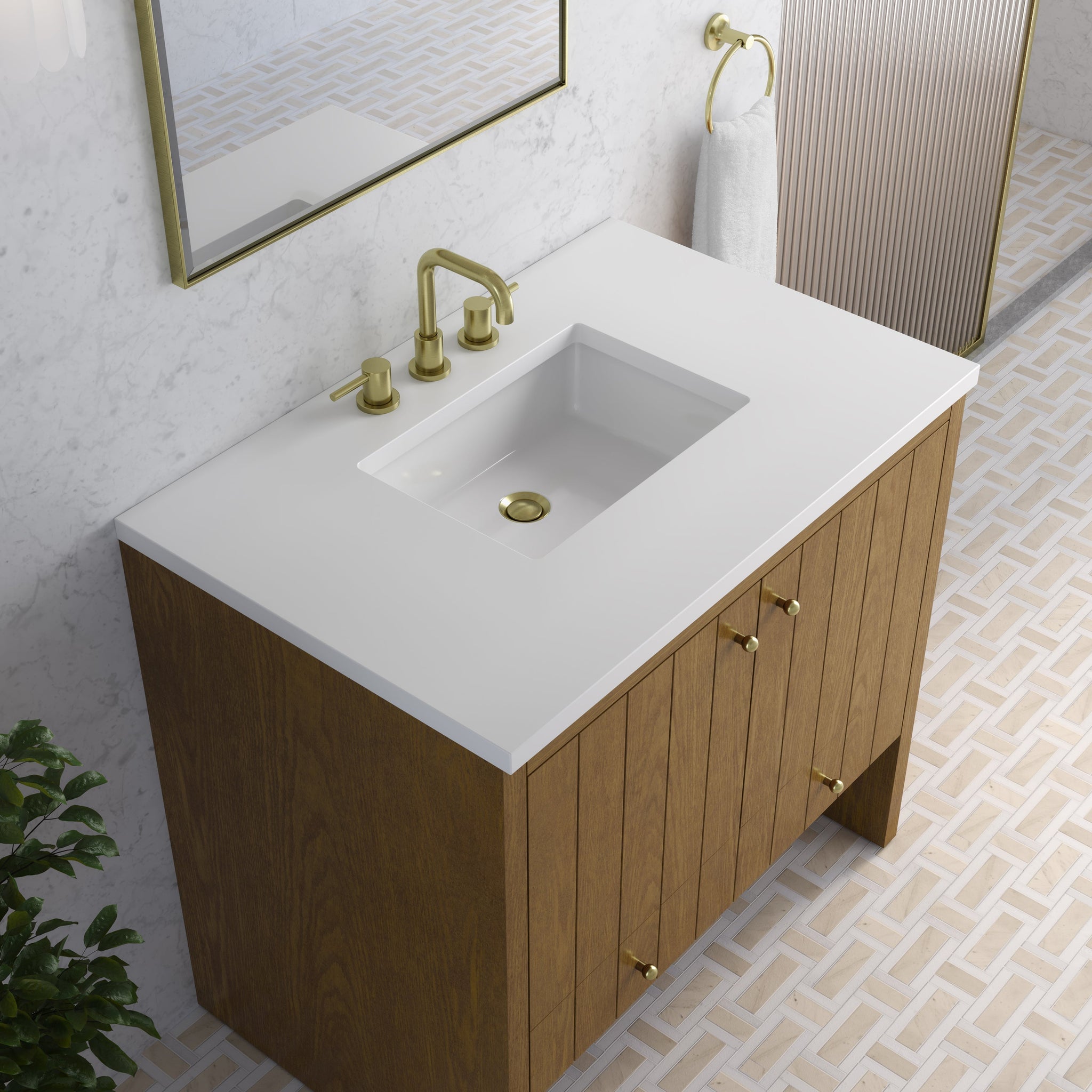 James Martin Hudson 36" Single Bathroom Vanity, Honey Oak with White Zeus countertop