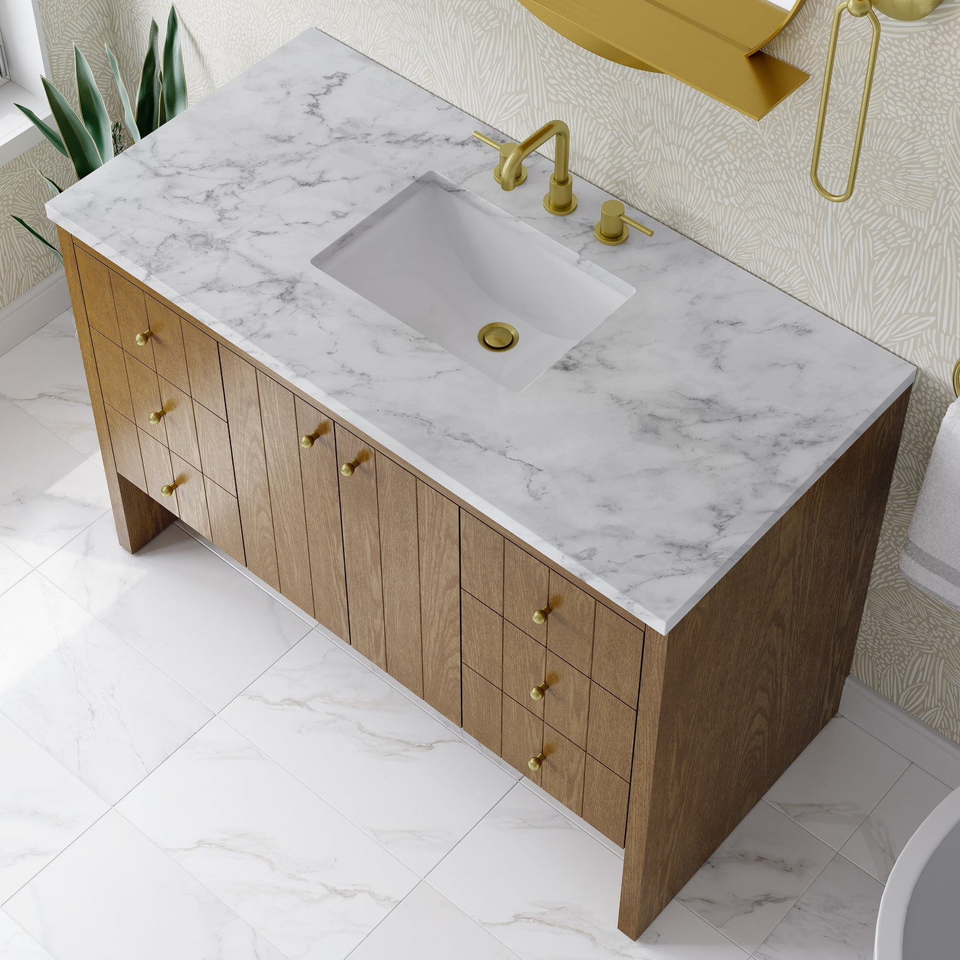 James Martin Hudson 48" Single Bathroom Vanity, Honey Oak with Carrara White countertop