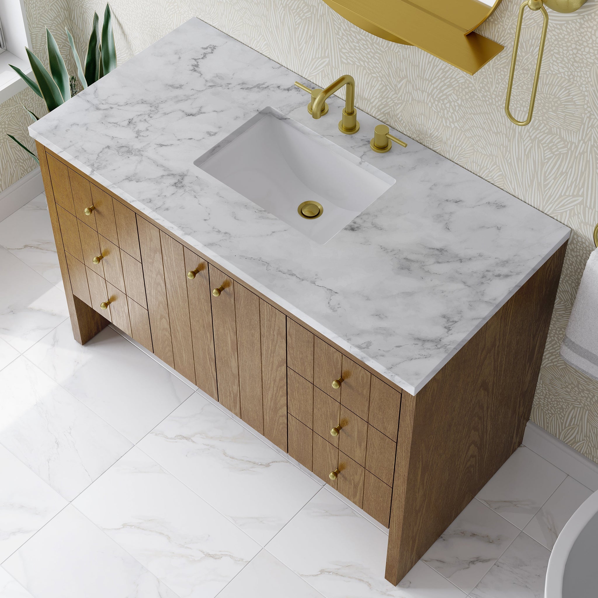 James Martin Hudson 48" Single Bathroom Vanity, Honey Oak with Carrara White countertop