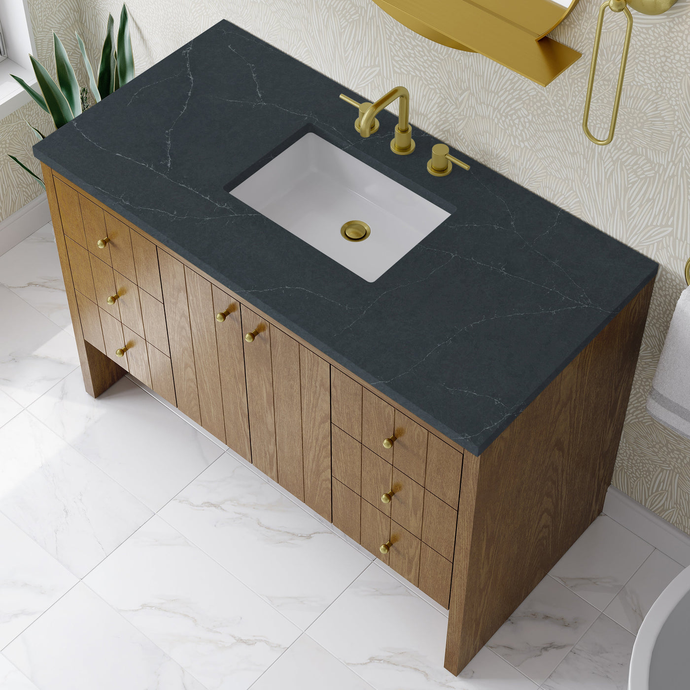 James Martin Hudson 48" Single Bathroom Vanity, Honey Oak with Charcoal Soapstone countertop