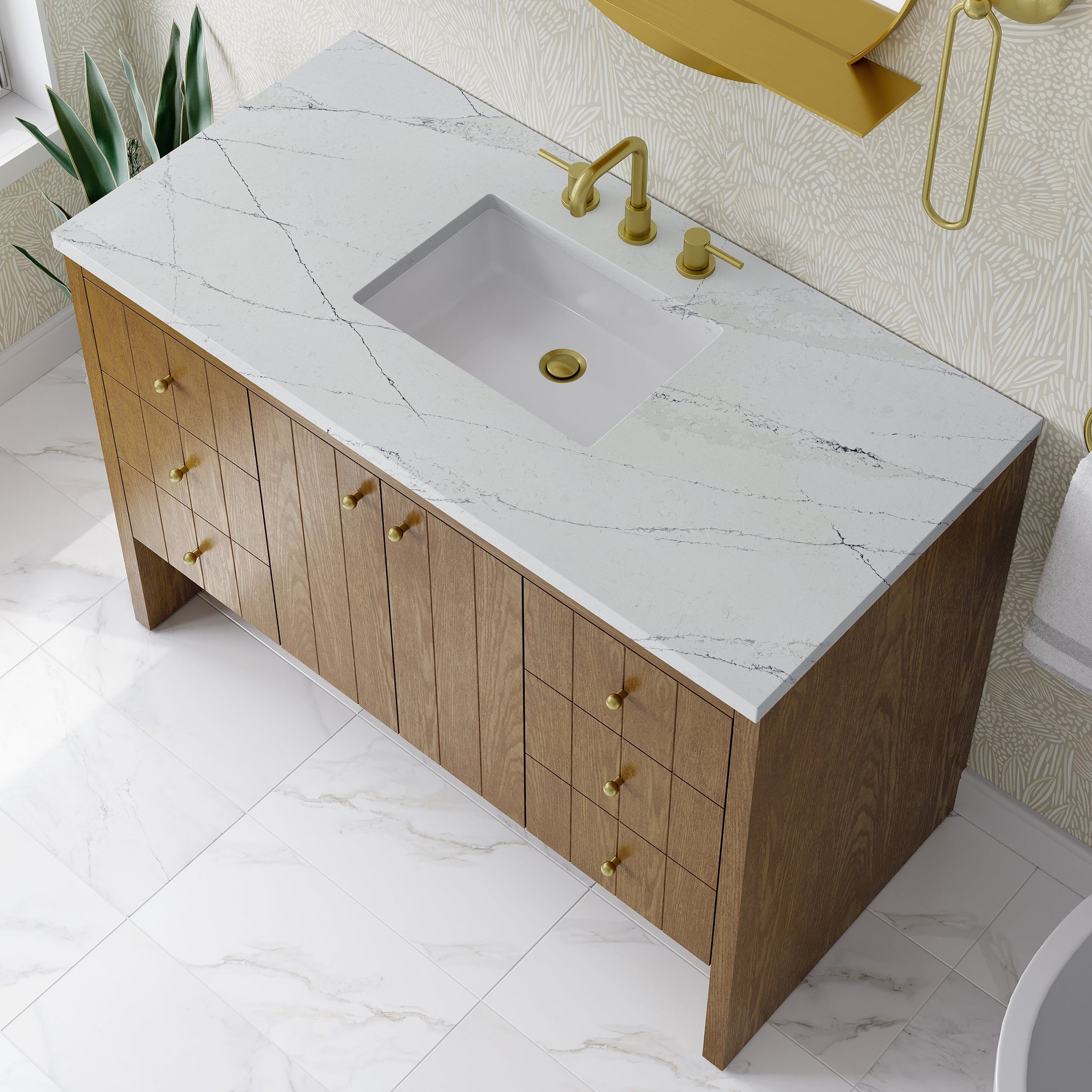 James Martin Hudson 48" Single Bathroom Vanity, Honey Oak with Ethereal Noctis countertop
