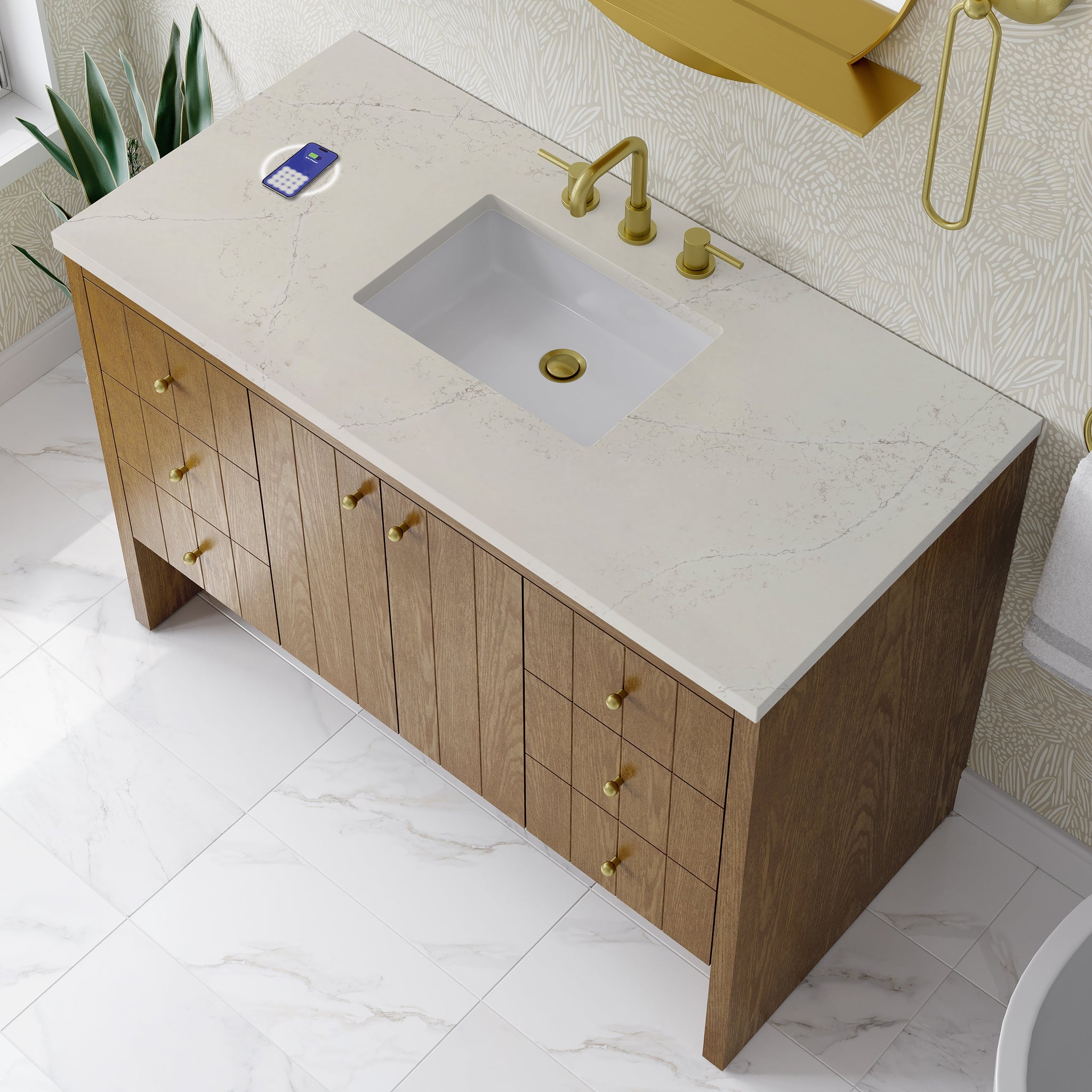 James Martin Hudson 48" Single Bathroom Vanity, Honey Oak with Siberian (FreePower) countertop