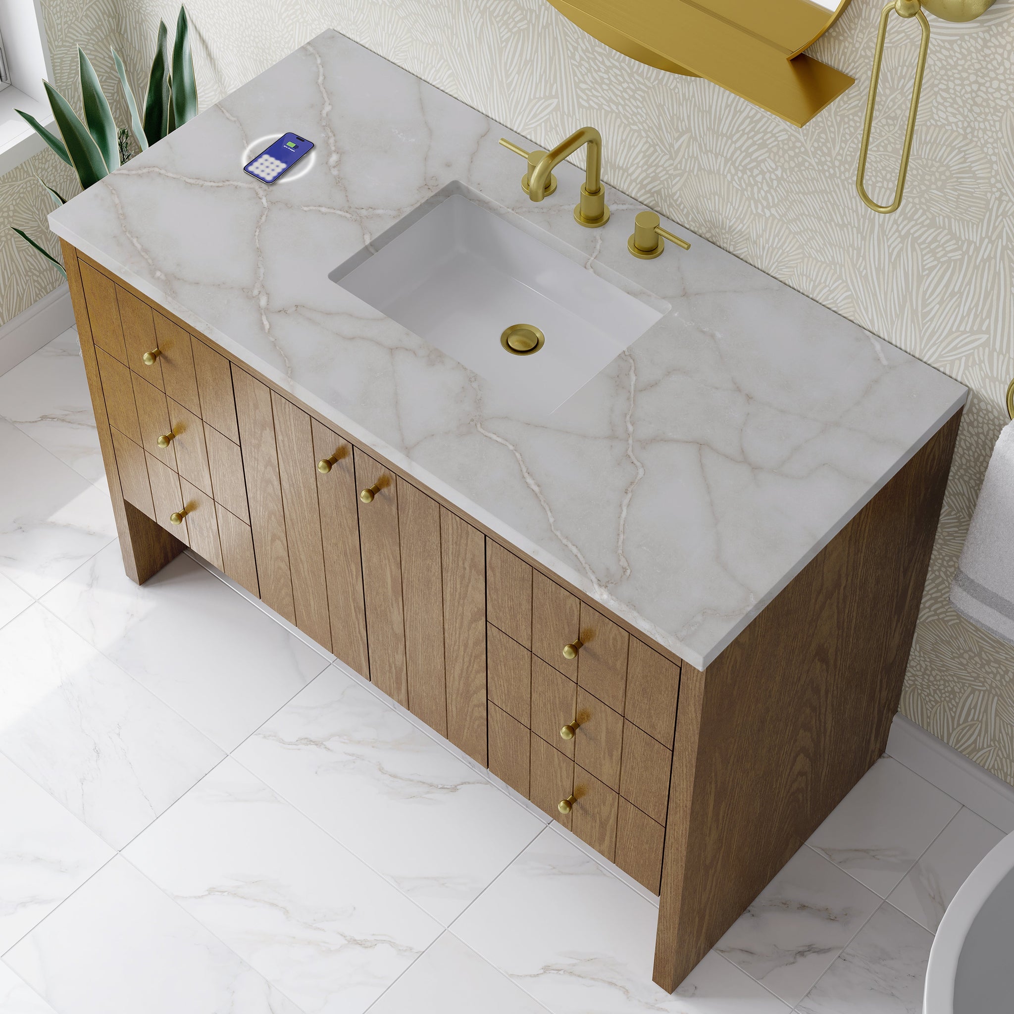 James Martin Hudson 48" Single Bathroom Vanity, Honey Oak with Victorian Silver (FreePower) countertop
