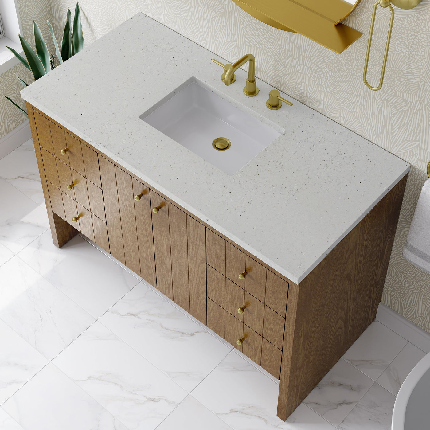 James Martin Hudson 48" Single Bathroom Vanity, Honey Oak with Lime Delight countertop