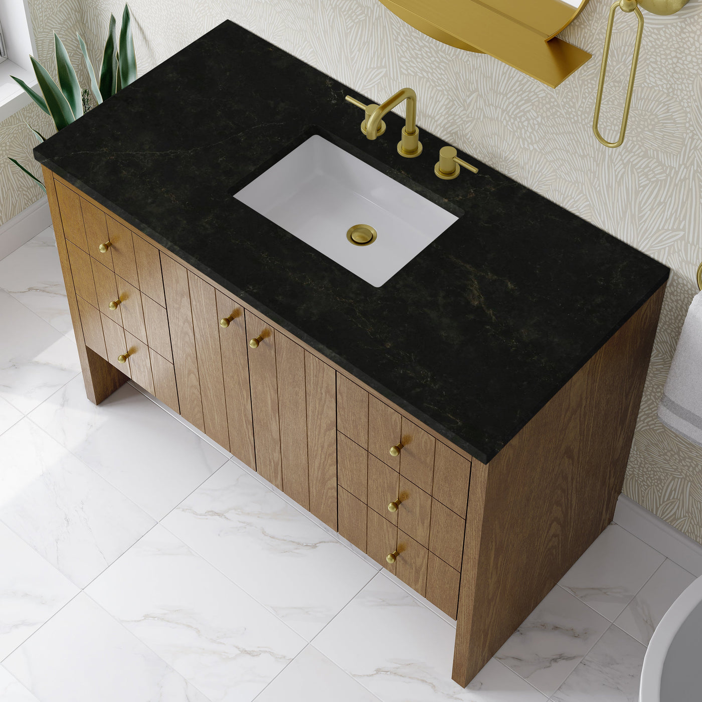 James Martin Hudson 48" Single Bathroom Vanity, Honey Oak with Phantome countertop