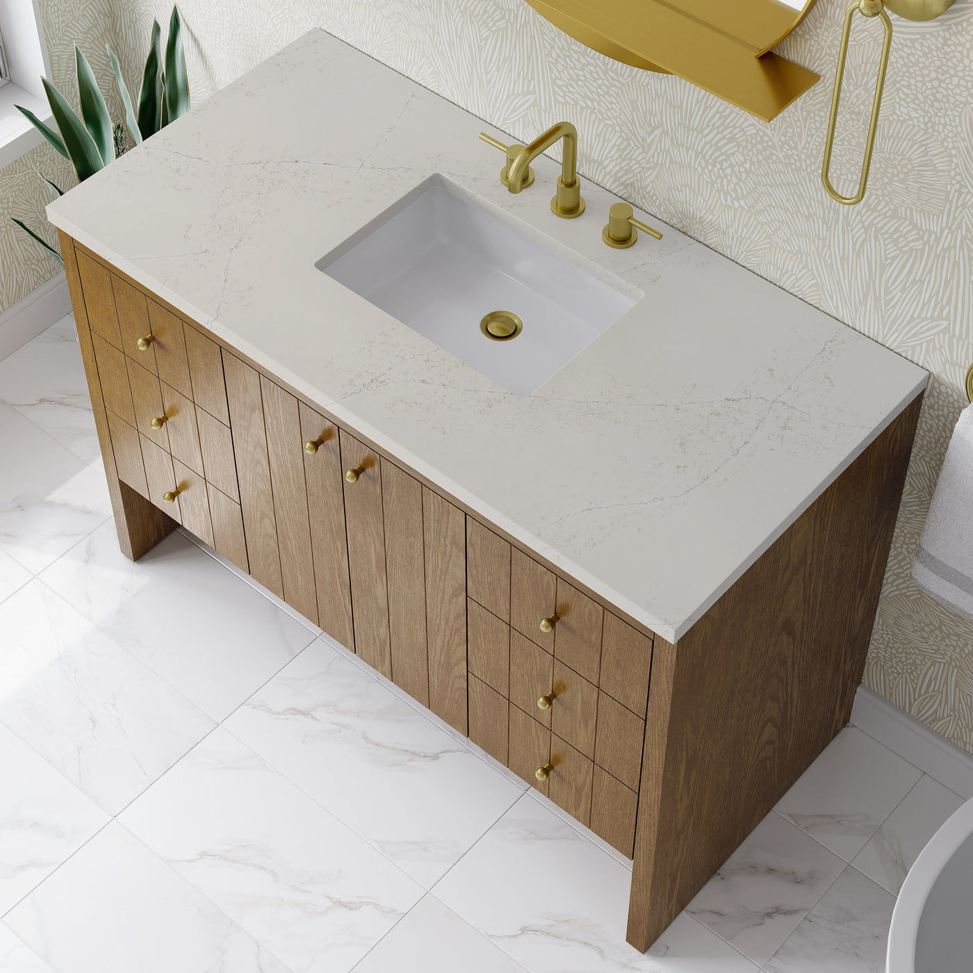 James Martin Hudson 48" Single Bathroom Vanity, Honey Oak with Siberian countertop