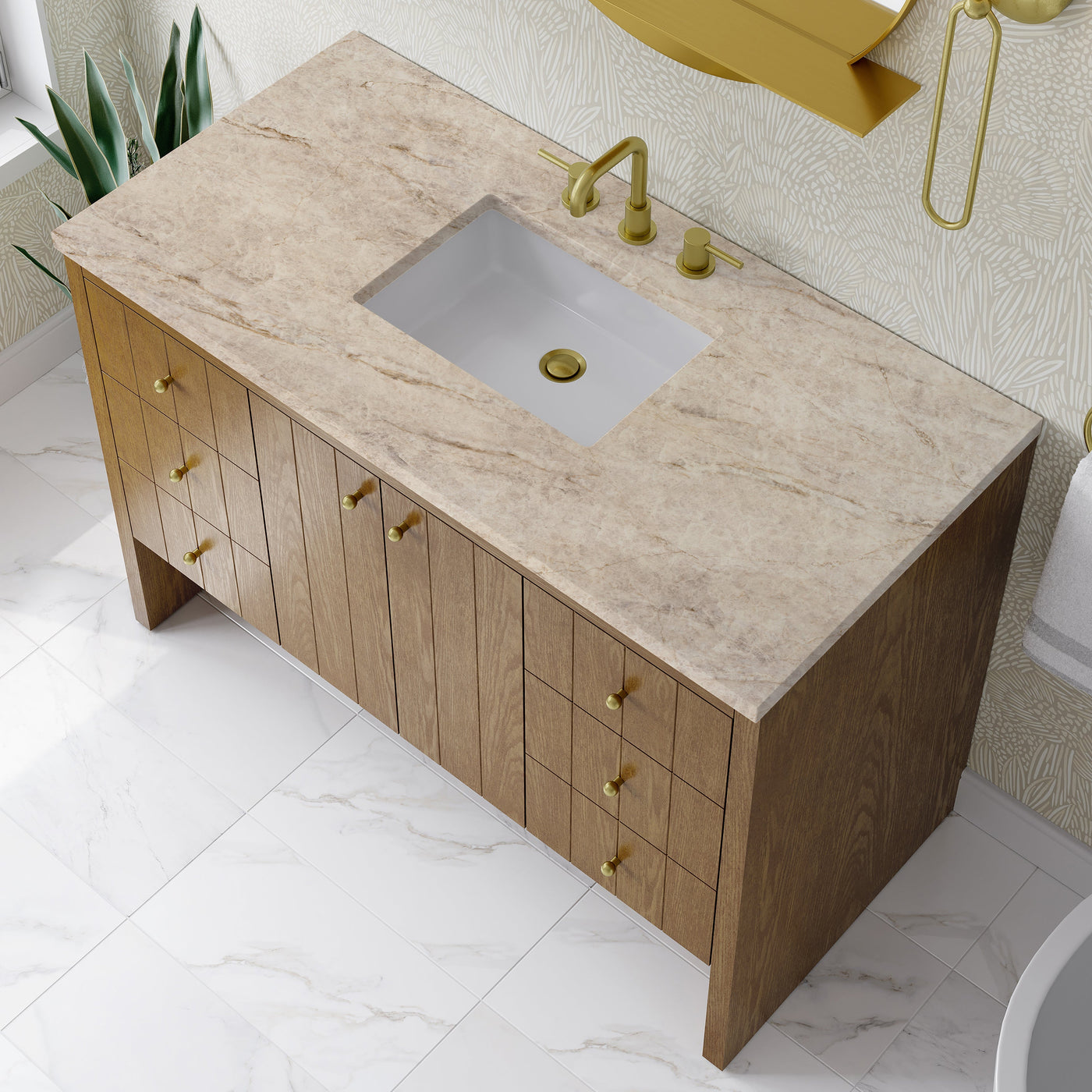 James Martin Hudson 48" Single Bathroom Vanity, Honey Oak with Tajnar countertop
