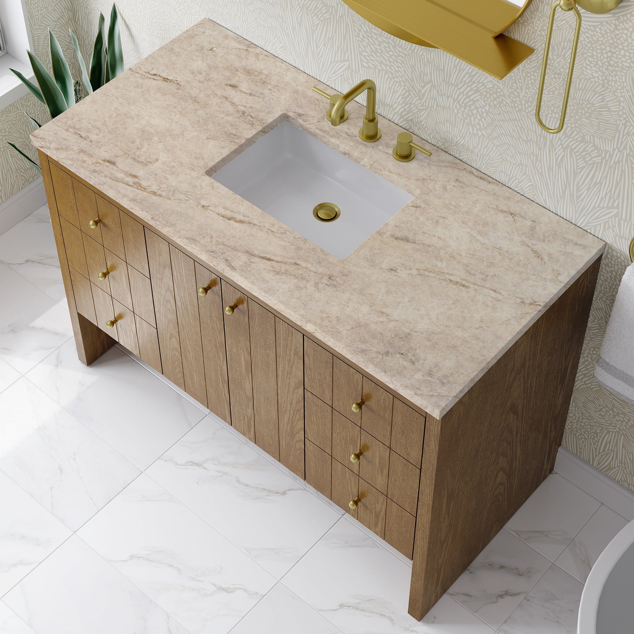 James Martin Hudson 48" Single Bathroom Vanity, Honey Oak with Tajnar countertop