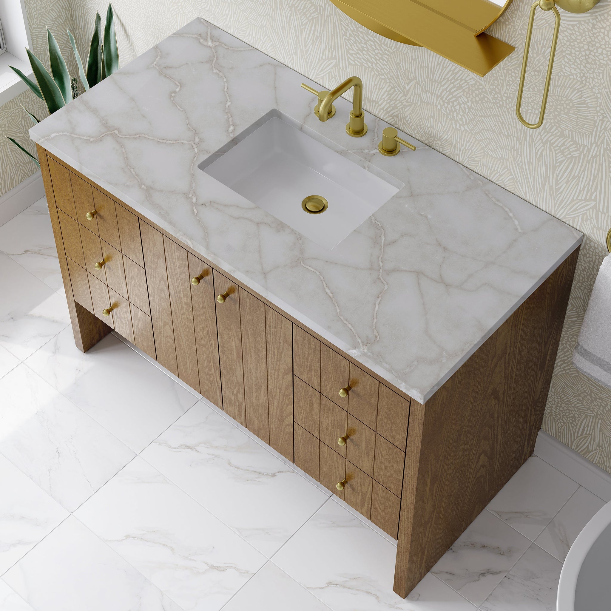 James Martin Hudson 48" Single Bathroom Vanity, Honey Oak with Victorian Silver countertop