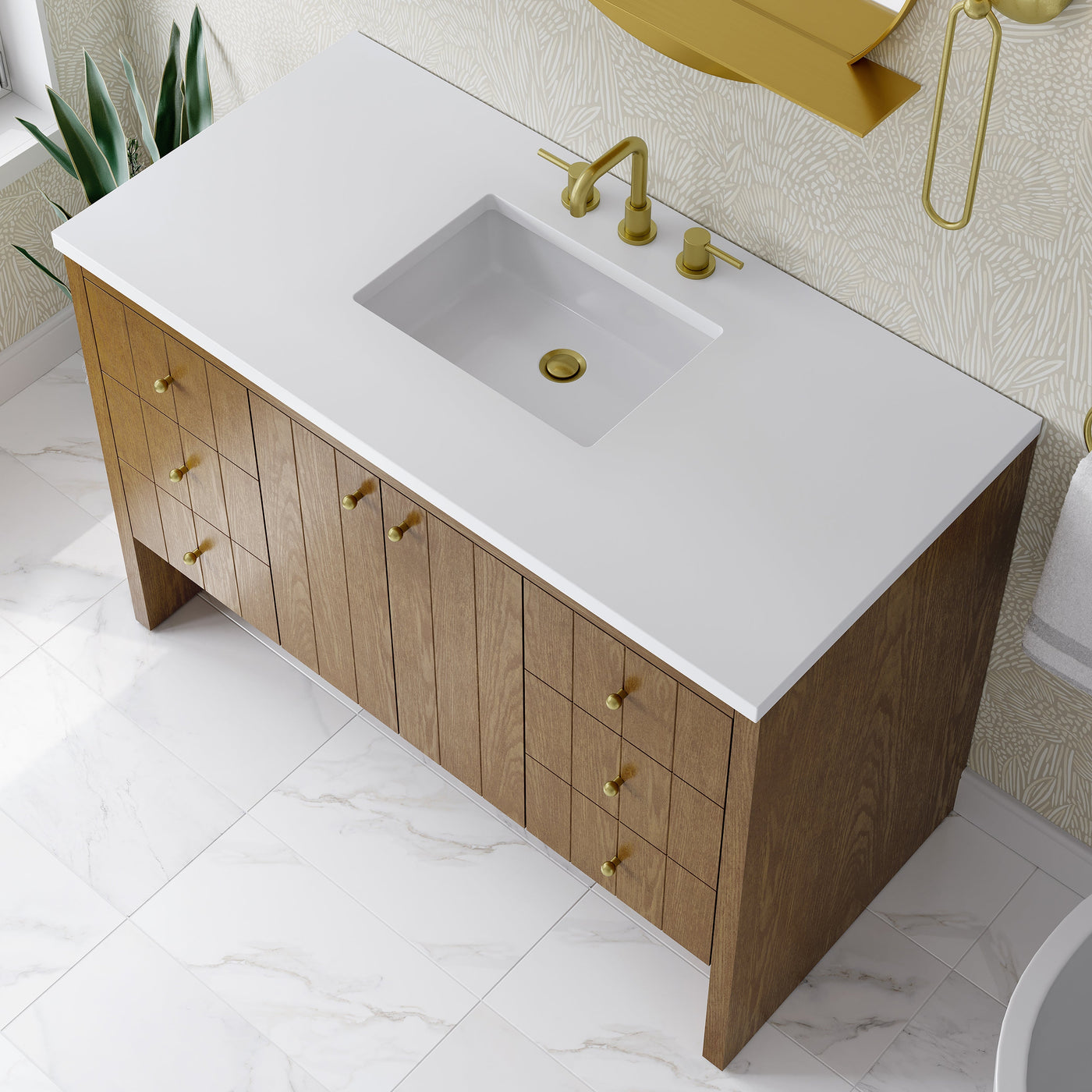 James Martin Hudson 48" Single Bathroom Vanity, Honey Oak with White Zeus countertop