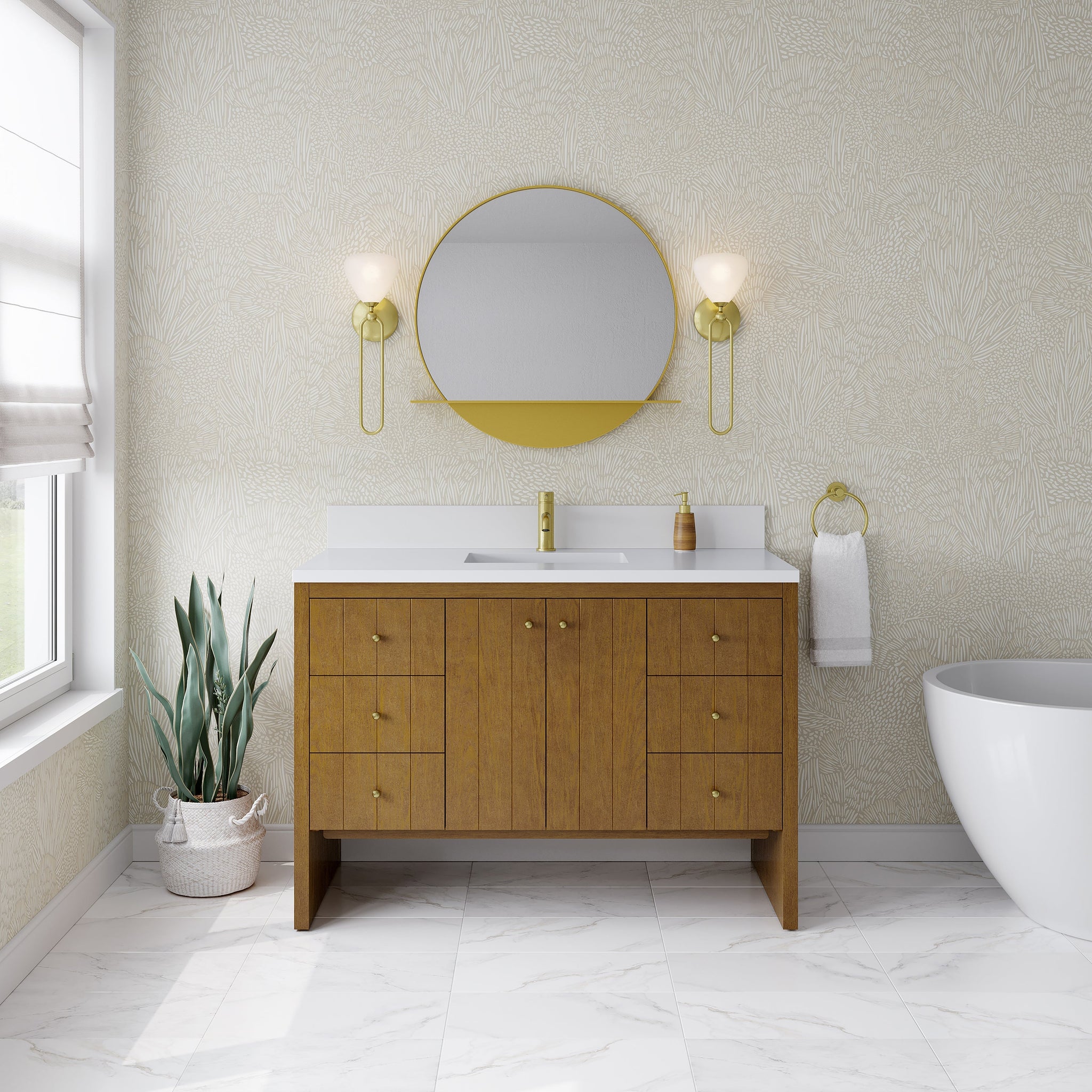 James Martin Hudson 48" Single Bathroom Vanity, Honey Oak with White Zeus (Single Hole) countertop