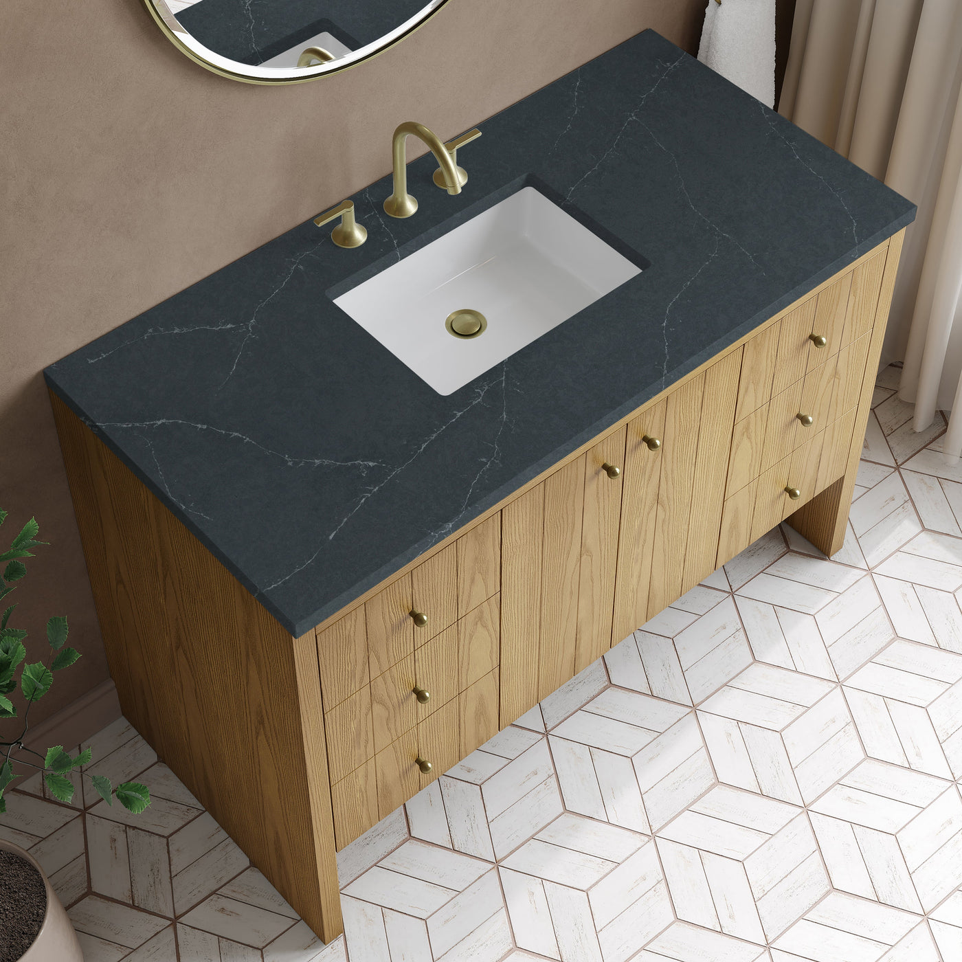 James Martin Hudson 48" Single Bathroom Vanity, Light Natural Oak with Charcoal Soapstone countertop