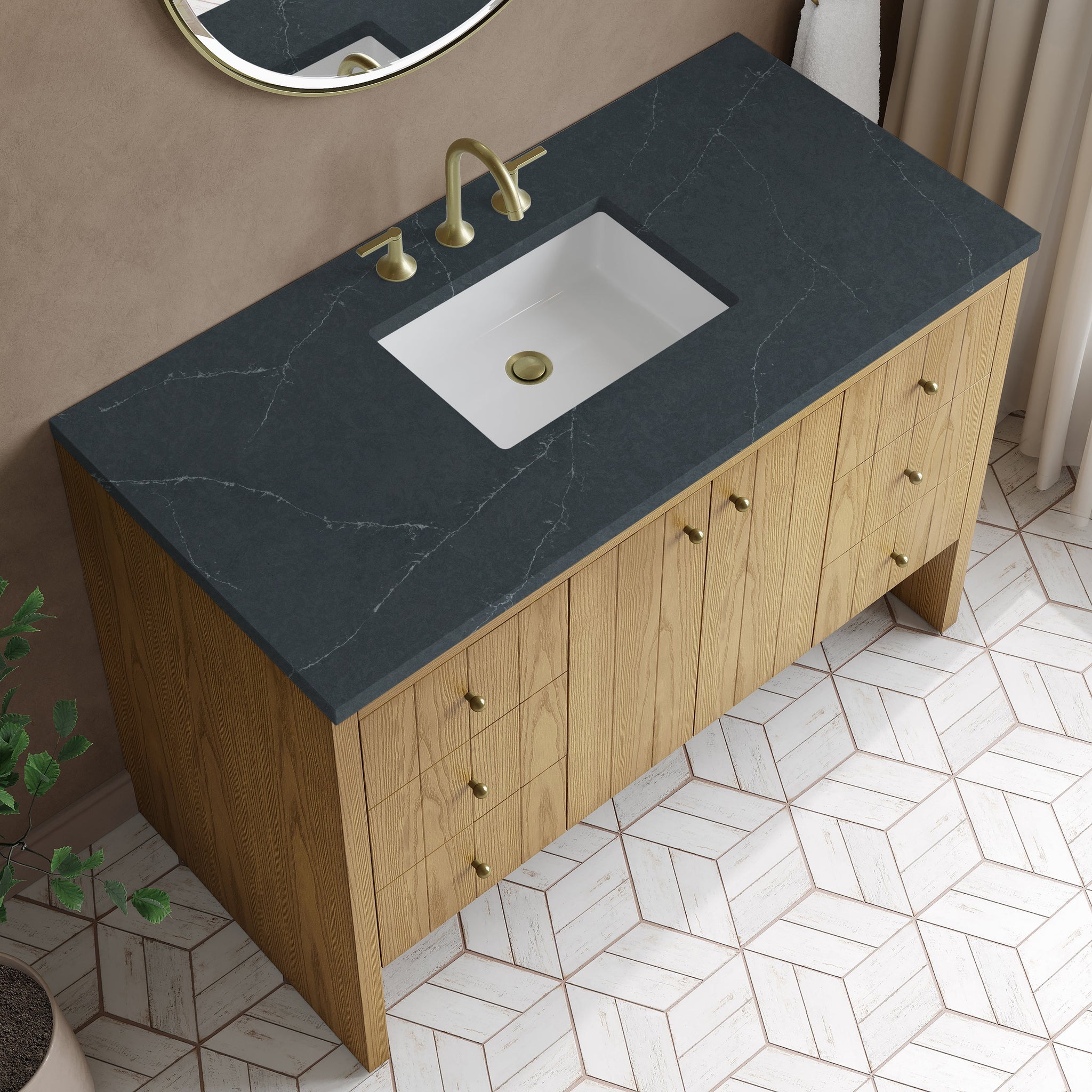 James Martin Hudson 48" Single Bathroom Vanity, Light Natural Oak with Charcoal Soapstone countertop