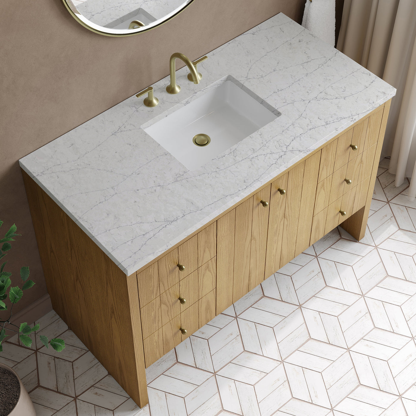 James Martin Hudson 48" Single Bathroom Vanity, Light Natural Oak with Eternal Jasmine Pearl countertop