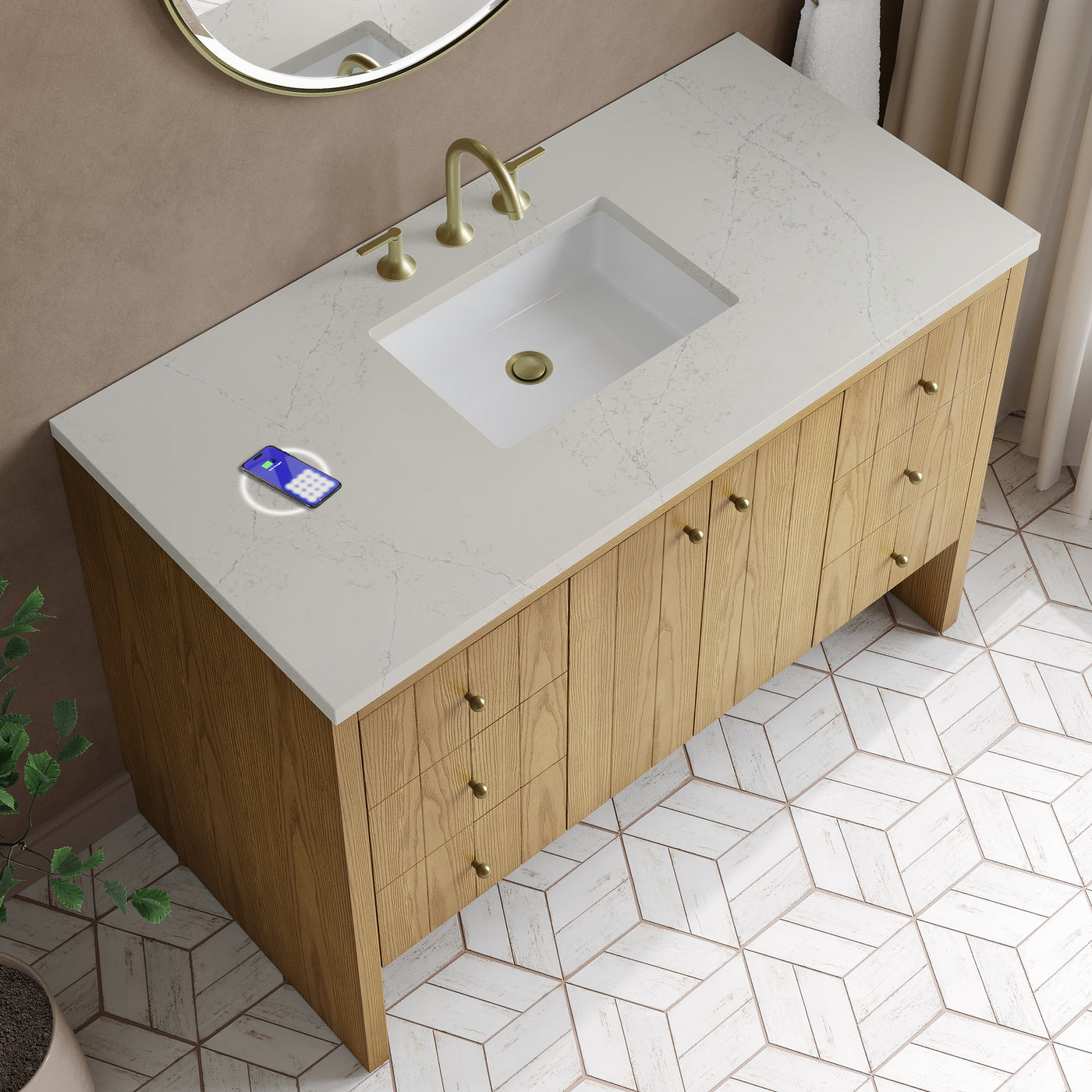 James Martin Hudson 48" Single Bathroom Vanity, Light Natural Oak with Siberian (FreePower) countertop
