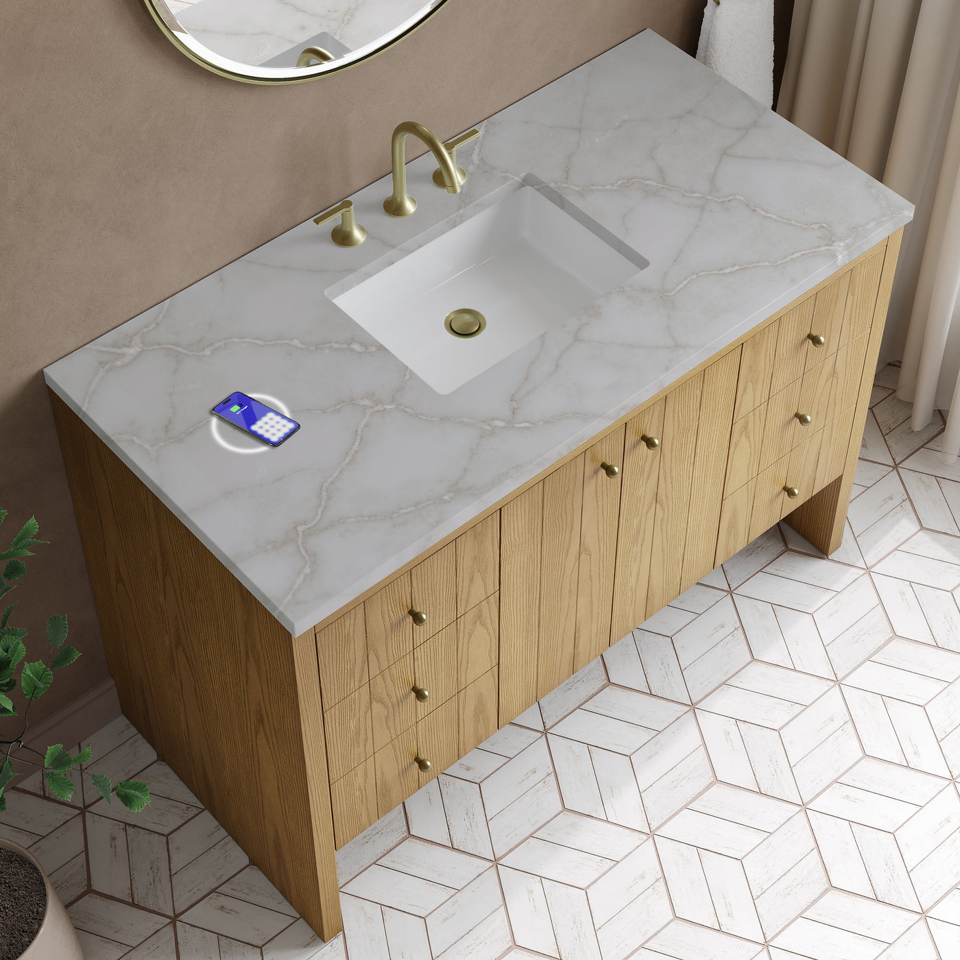 James Martin Hudson 48" Single Bathroom Vanity, Light Natural Oak with Victorian Silver (FreePower) countertop