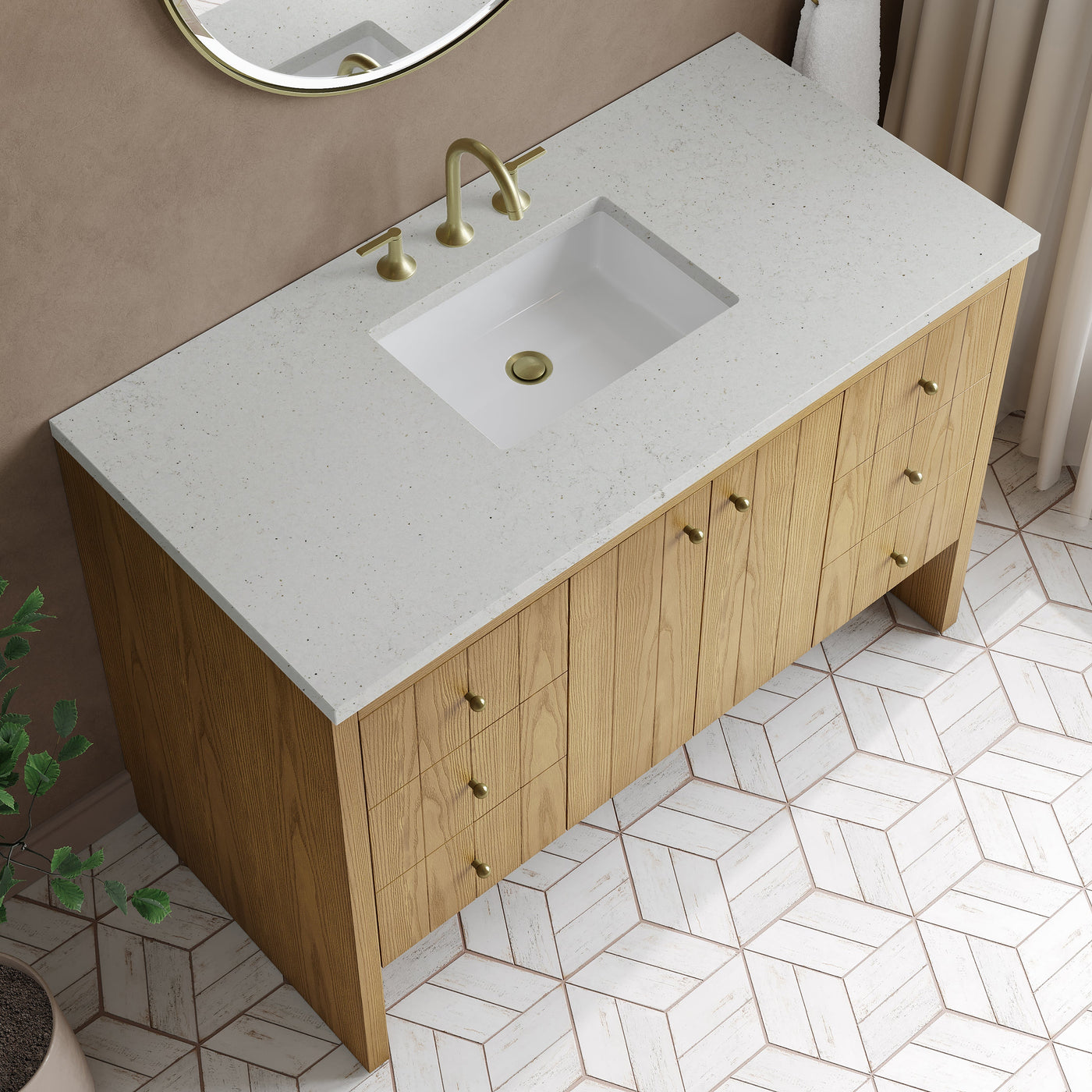 James Martin Hudson 48" Single Bathroom Vanity, Light Natural Oak with Lime Delight countertop