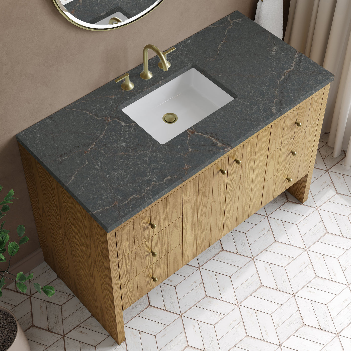 James Martin Hudson 48" Single Bathroom Vanity, Light Natural Oak with Parisien Bleu countertop