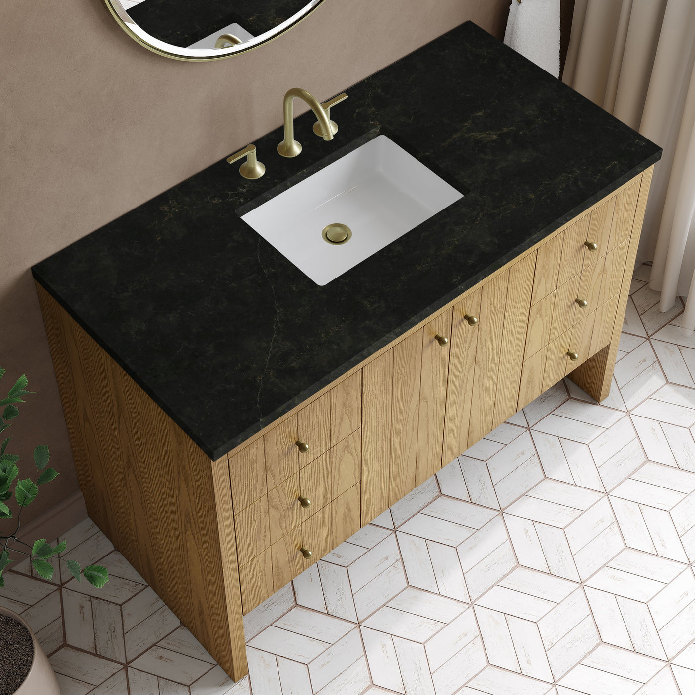 James Martin Hudson 48" Single Bathroom Vanity, Light Natural Oak with Phantome countertop