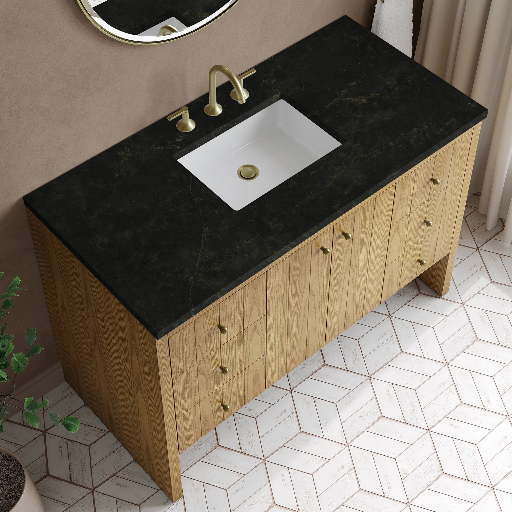 James Martin Hudson 48" Single Bathroom Vanity, Light Natural Oak with Phantome countertop