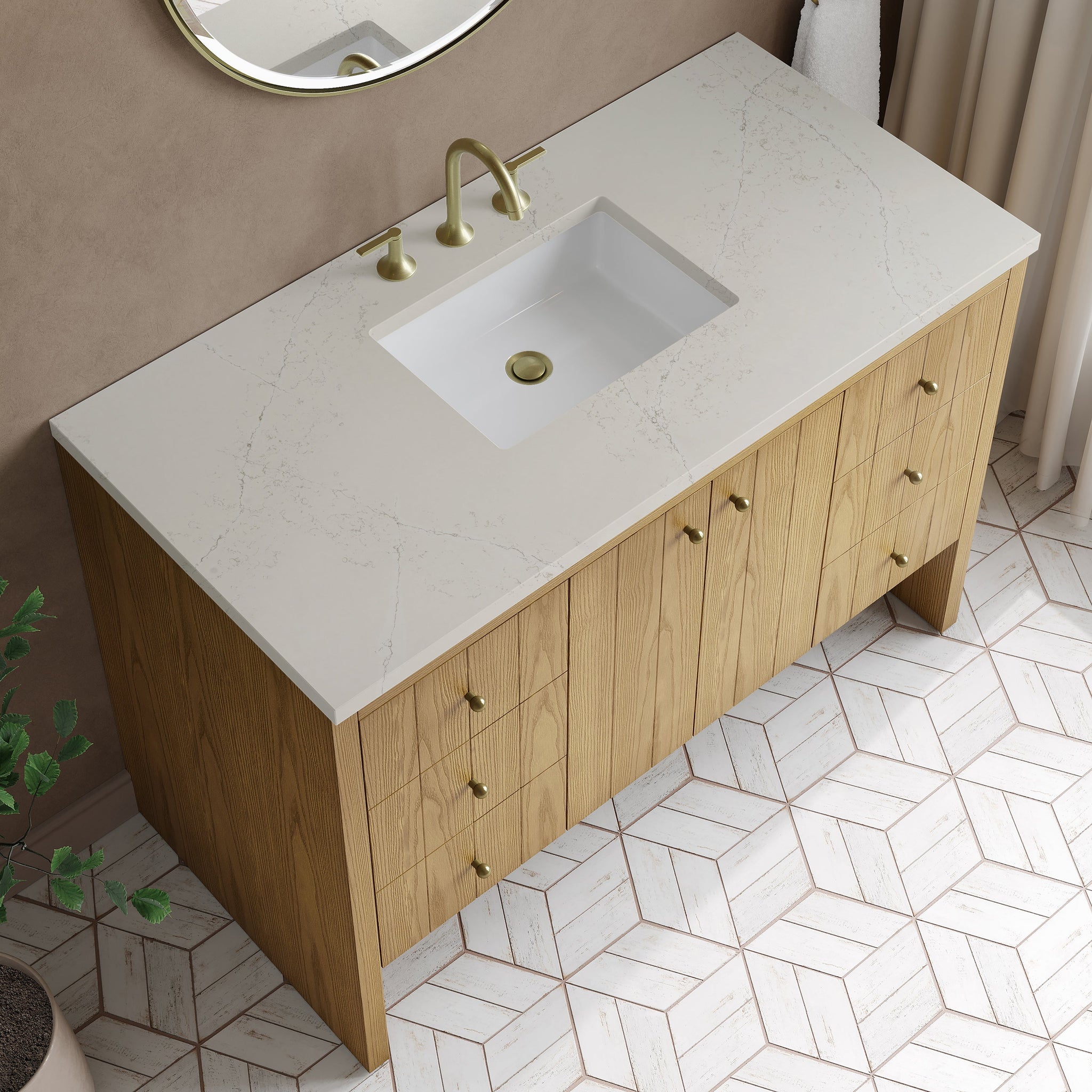 James Martin Hudson 48" Single Bathroom Vanity, Light Natural Oak with Siberian countertop