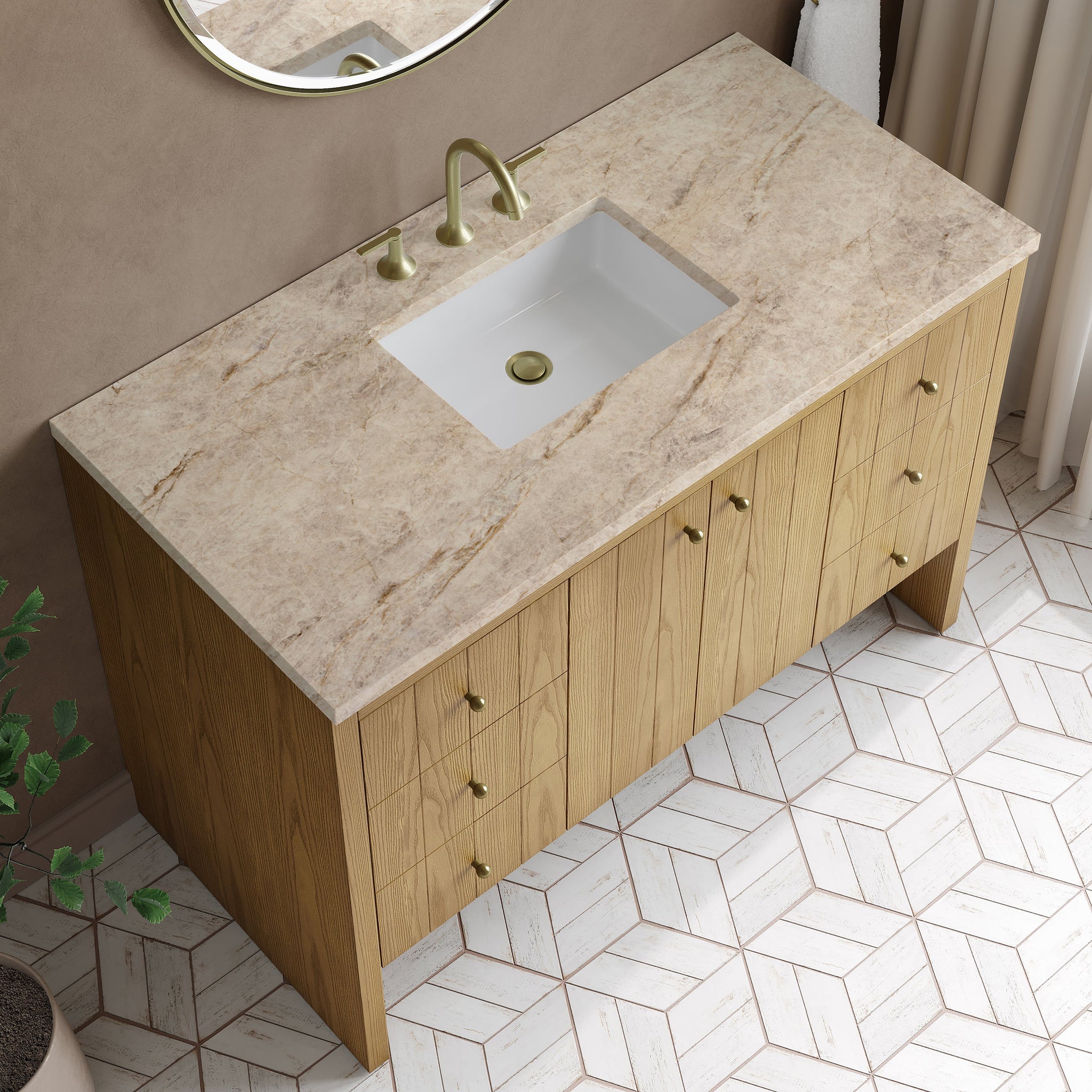 James Martin Hudson 48" Single Bathroom Vanity, Light Natural Oak with Tajnar countertop