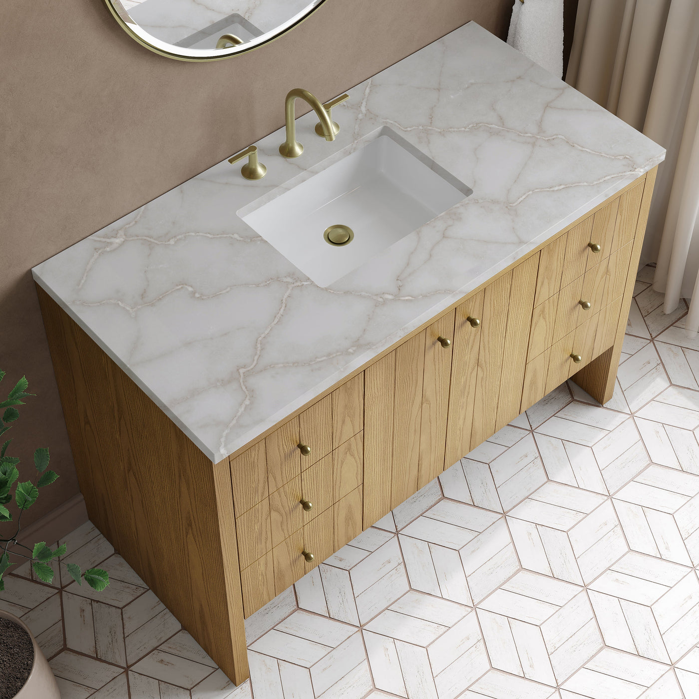 James Martin Hudson 48" Single Bathroom Vanity, Light Natural Oak with Victorian Silver countertop