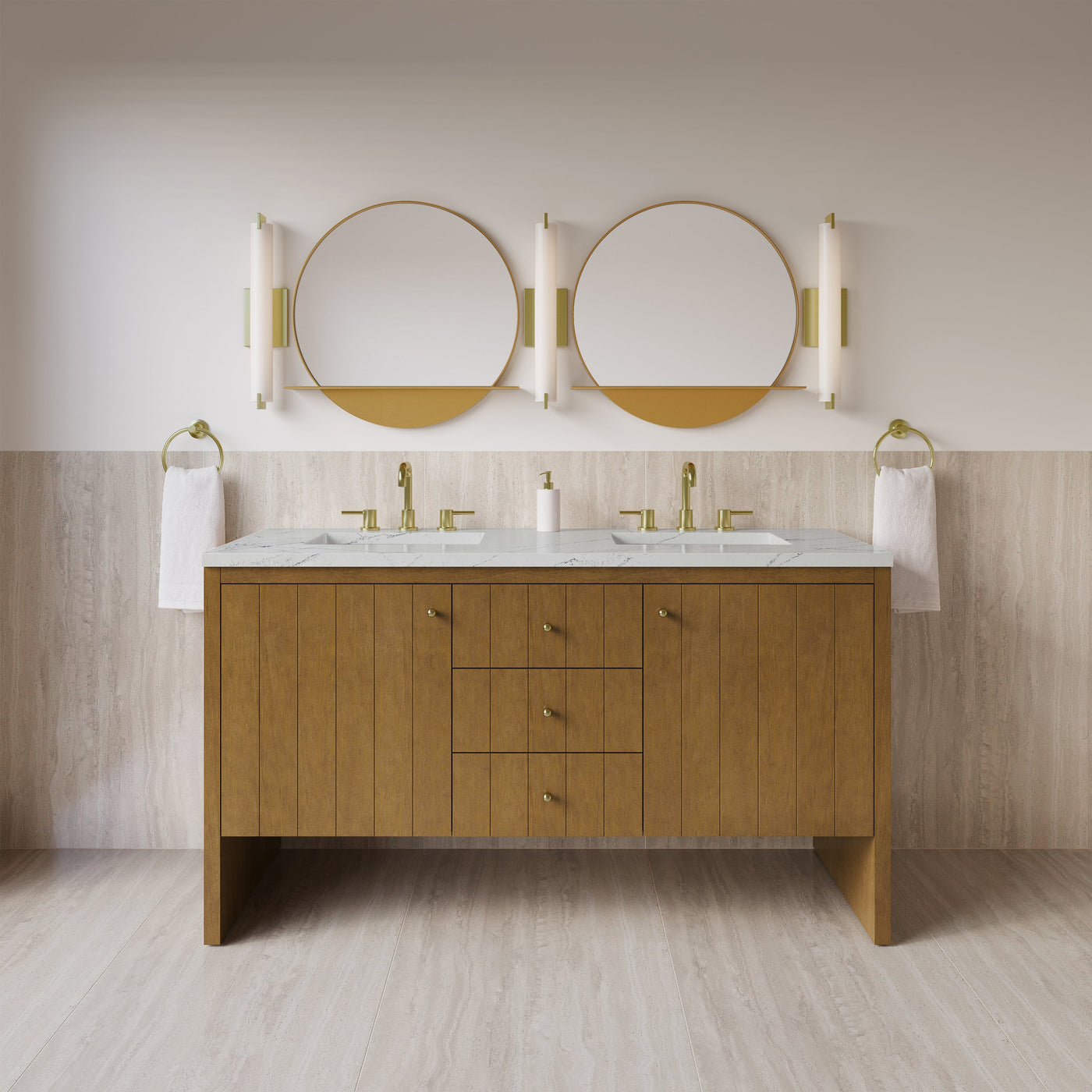 James Martin Hudson 60" Double Bathroom Vanity, Honey Oak, cabinet without a countertop
