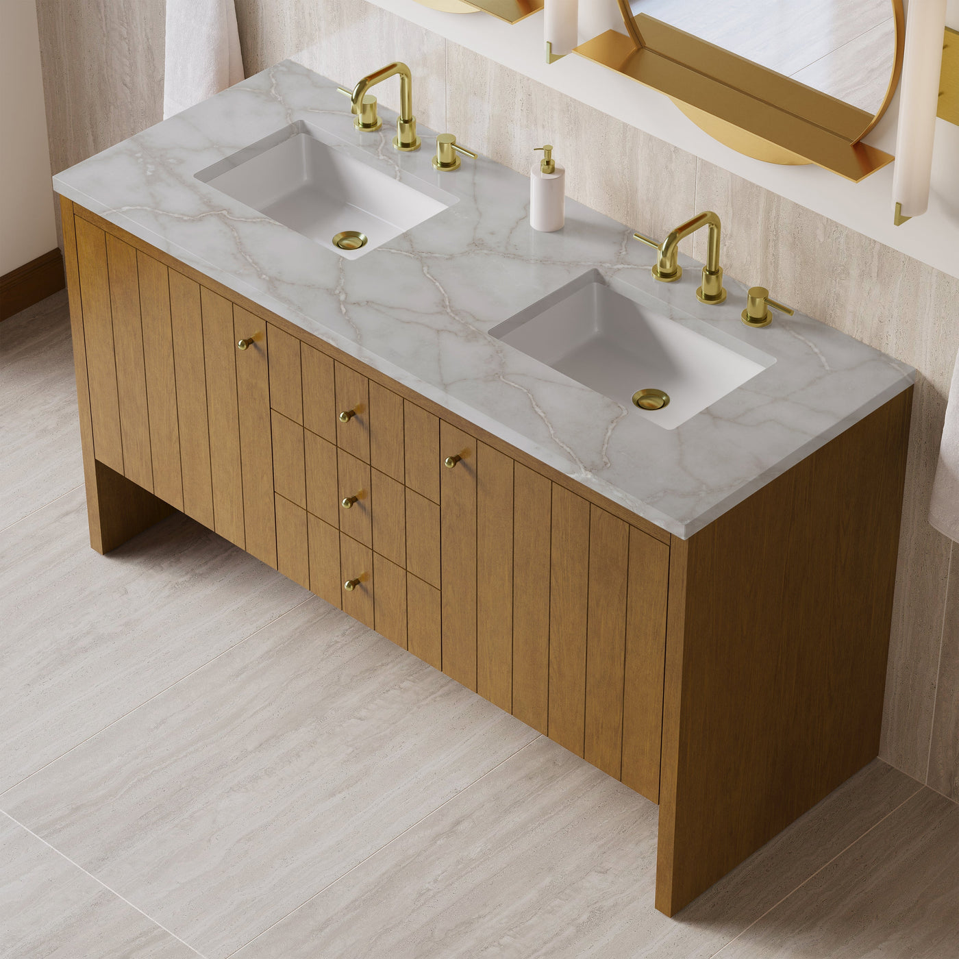 James Martin Hudson 60" Double Bathroom Vanity, Honey Oak with Victorian Silver countertop