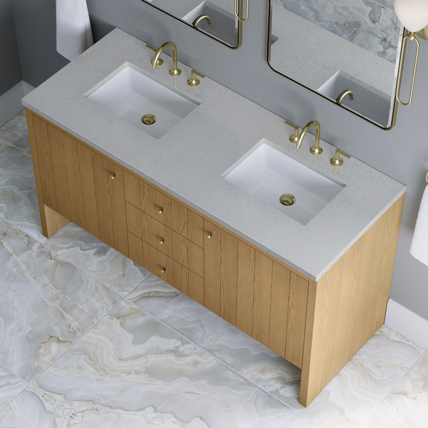 James Martin Hudson 60" Double Bathroom Vanity, Light Natural Oak with Lime Delight countertop