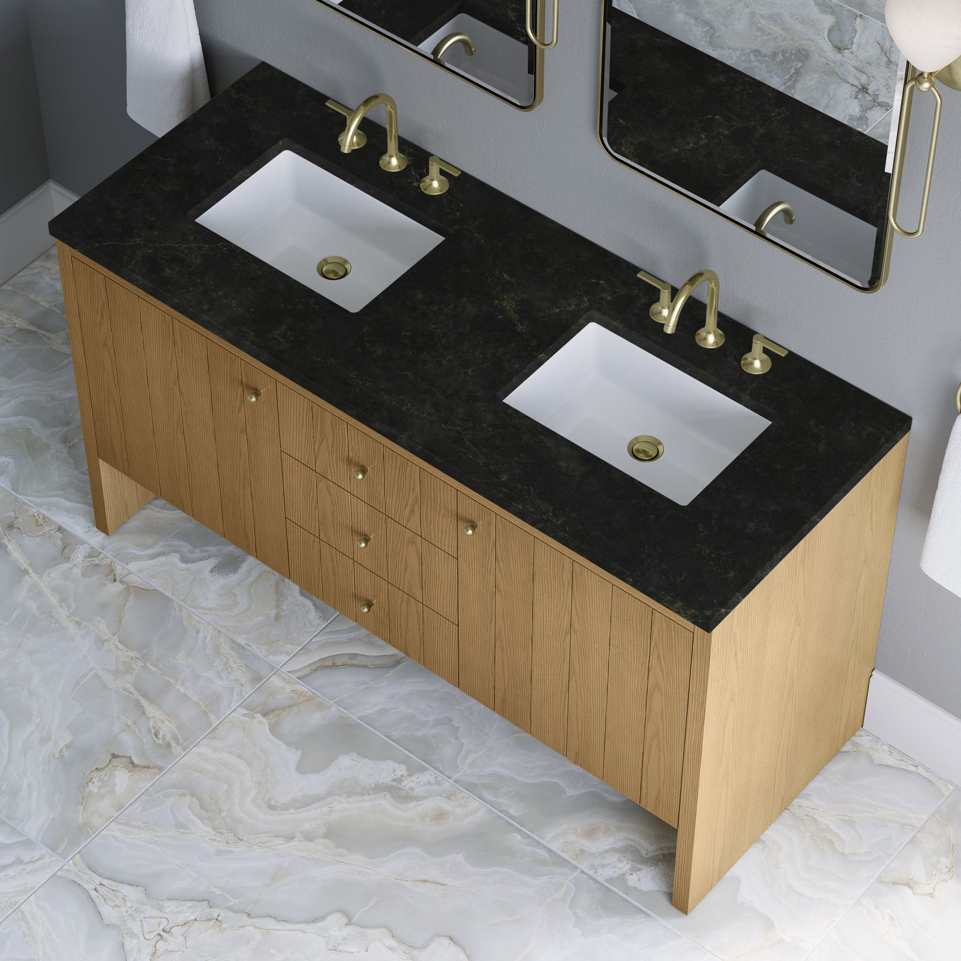 James Martin Hudson 60" Double Bathroom Vanity, Light Natural Oak with Phantome countertop