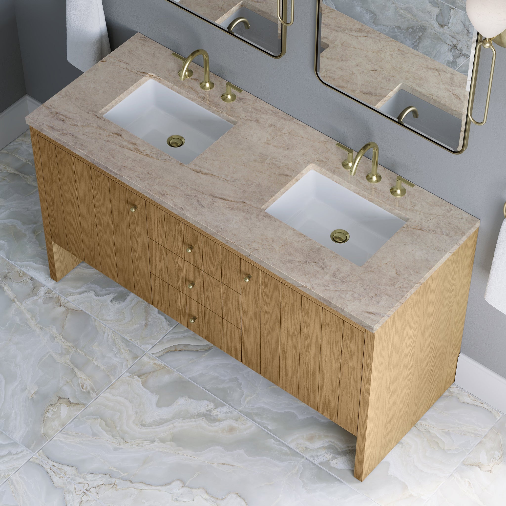 James Martin Hudson 60" Double Bathroom Vanity, Light Natural Oak with Tajnar countertop