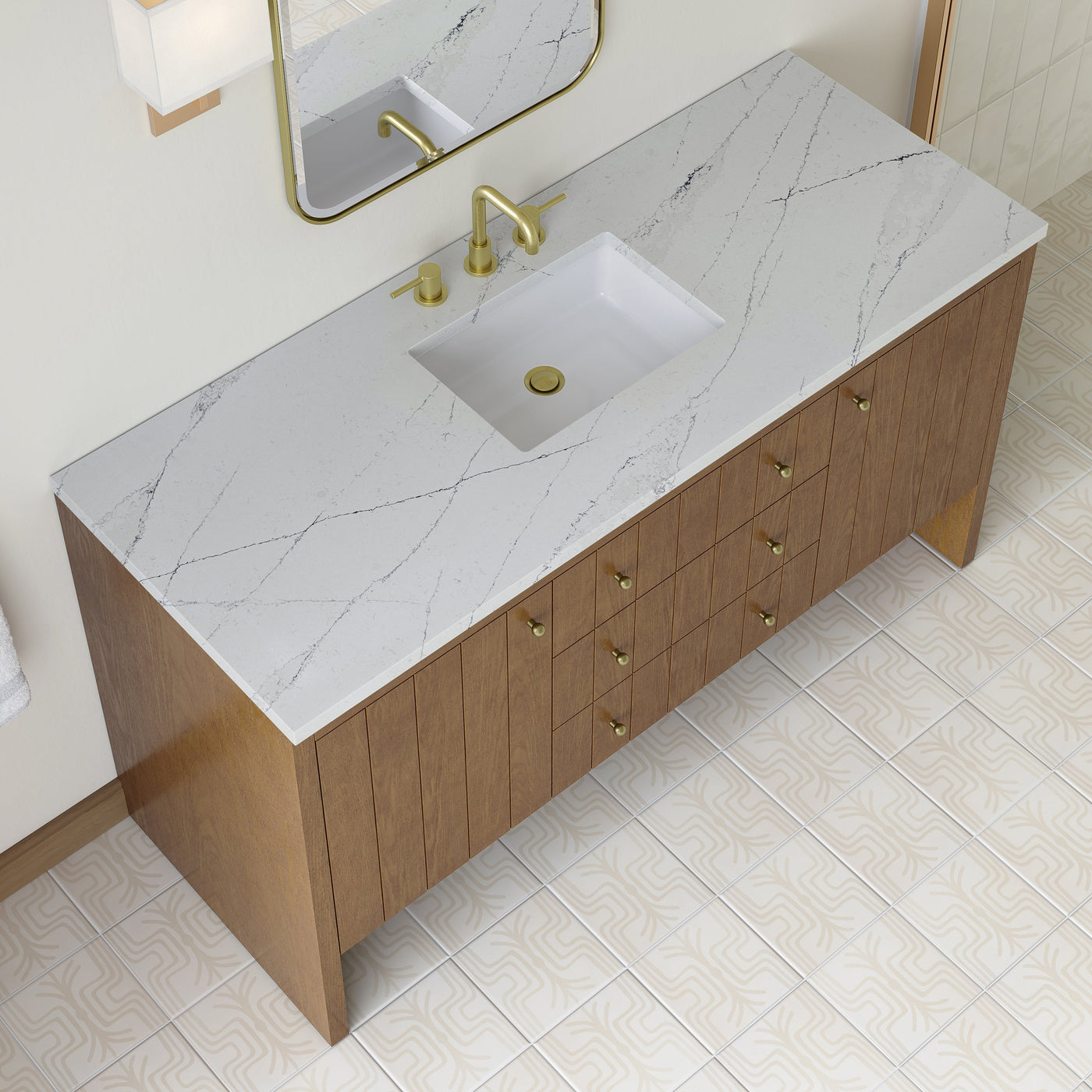 James Martin Hudson 60" Single Bathroom Vanity, Honey Oak with Ethereal Noctis countertop